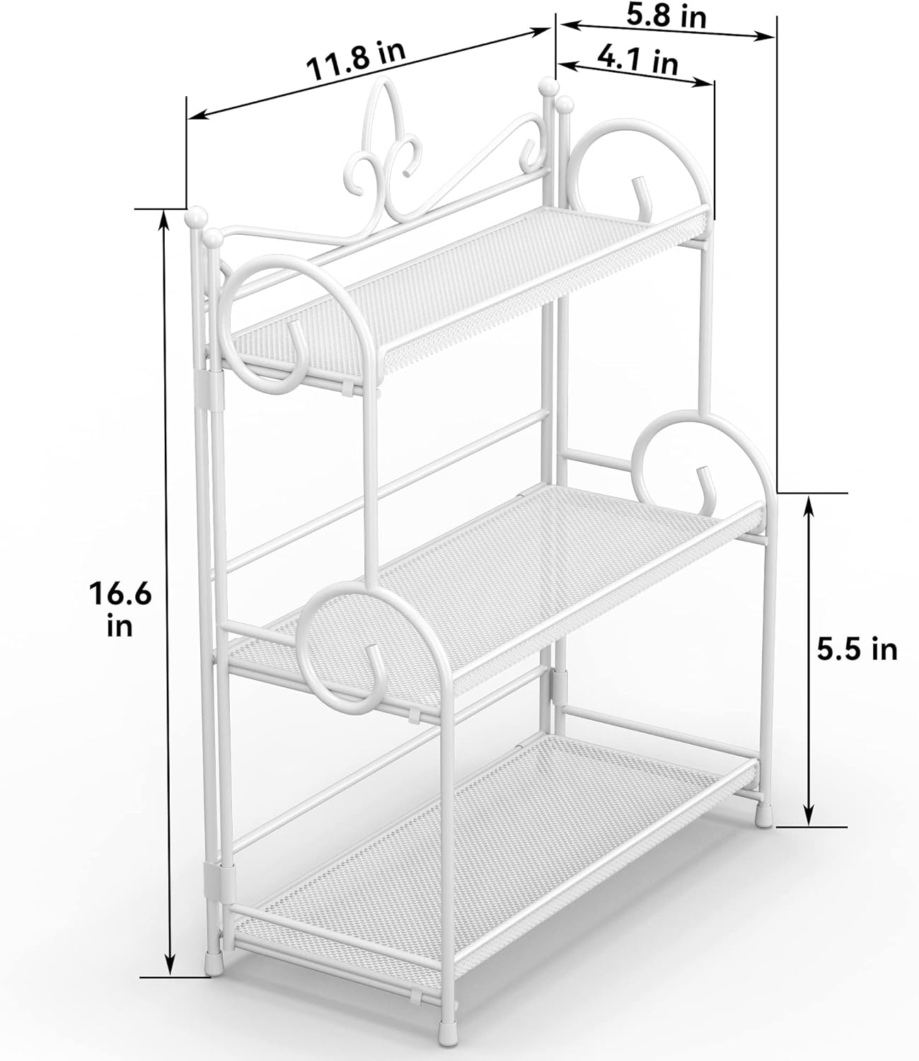 Bathroom Counter Organizer - Spice Rack Countertop 3 Tier Counter Shelf Organizer for Bathroom Kitchen Bedroom Foldable White