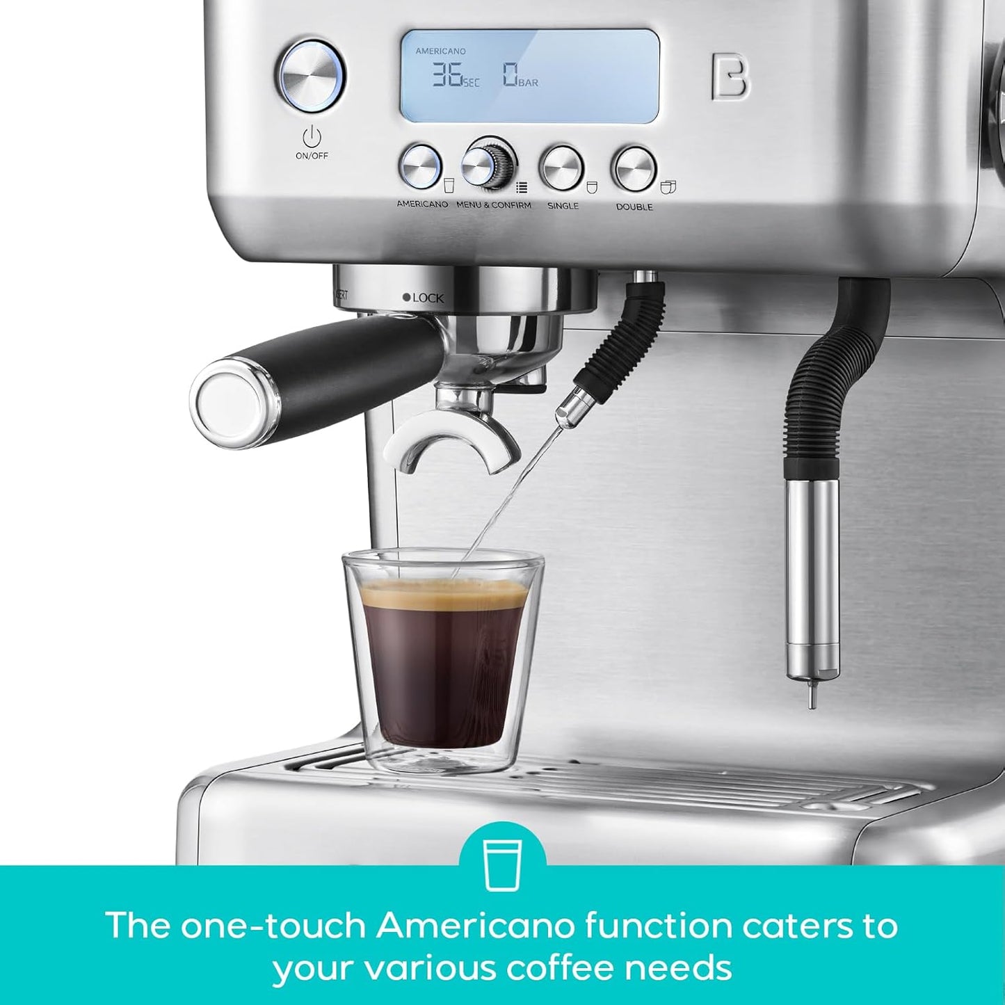 CASABREWS Neutron Pro Espresso Machine with Dual Boiler, 20 Bar Espresso Maker with Automatic Milk Frother and LCD Display, Cappuccino Latte Maker with Separate Hot Water System for Americano, Silver