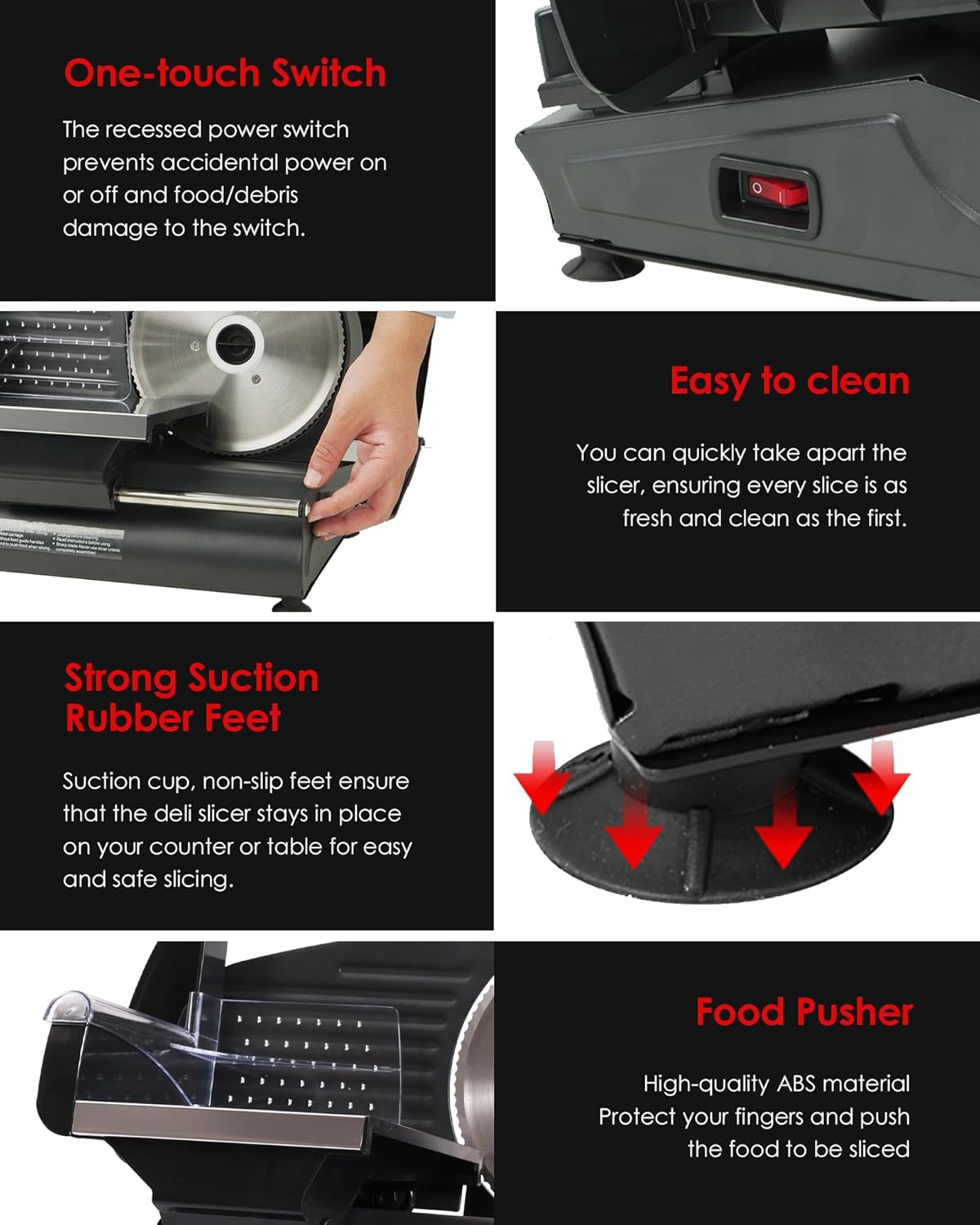 TOOGOOD 7.5" Electric Meat Slicer, with Stainless Steel Blade, Adjustable Thickness Food Slicer Machine for Home Use, Cuts Meat, Ham, Hard Cheese and Deli (Black)