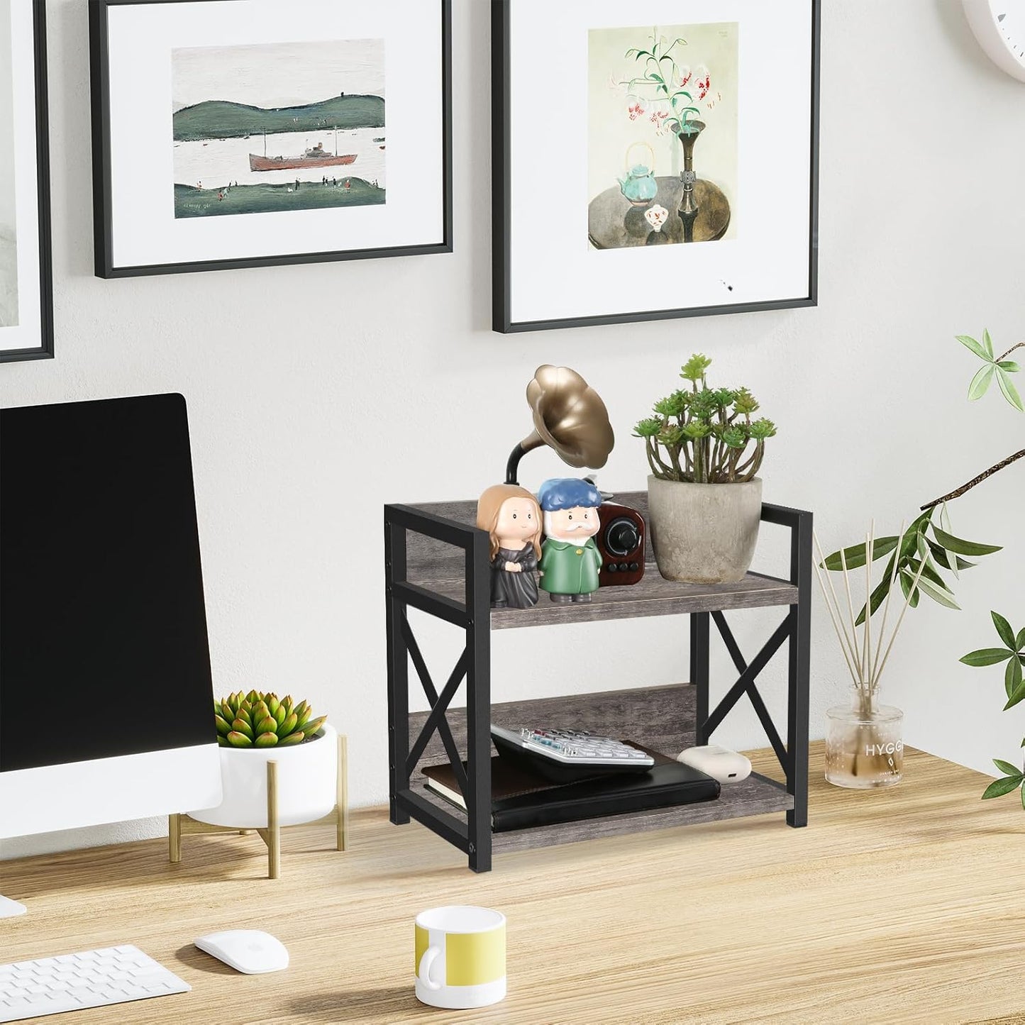 YINMIT Countertop Shelf Organizer,Coffee Bar Accessories,Spice Rack,Coffee Counter Shelf,2 Tier Coffee Organizer Station for Mugs,Cups,Cream,Syrup(Rusti Grey, Small)