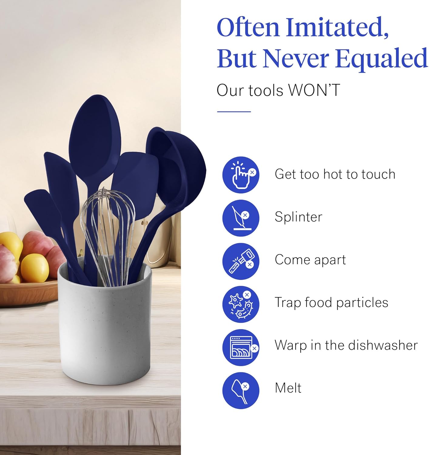 GIR: Get It Right Spatula Set - 10-Piece Silicone, Navy - Heat-Resistant Spatulas for Kitchen Use & Silicone Cooking Spoons - Dishwasher-Friendly Kitchen Utensils