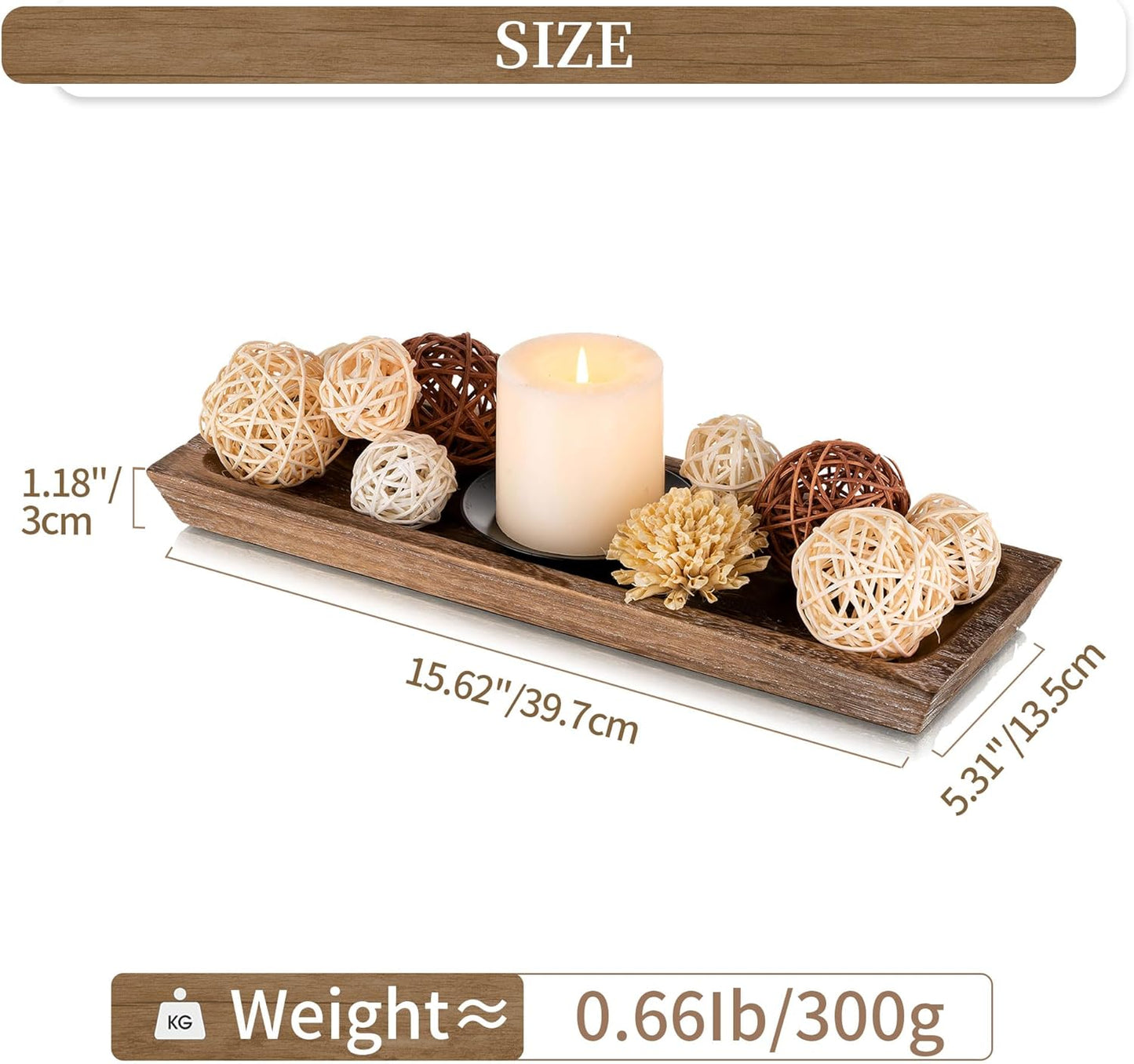 Hanobe Wooden Tray for Candle Decorative: Wood Rustic Long Centerpiece Trays Rectangle Narrow Farmhouse Decor for Dining Coffee Table Kitchen Fireplace Mantle