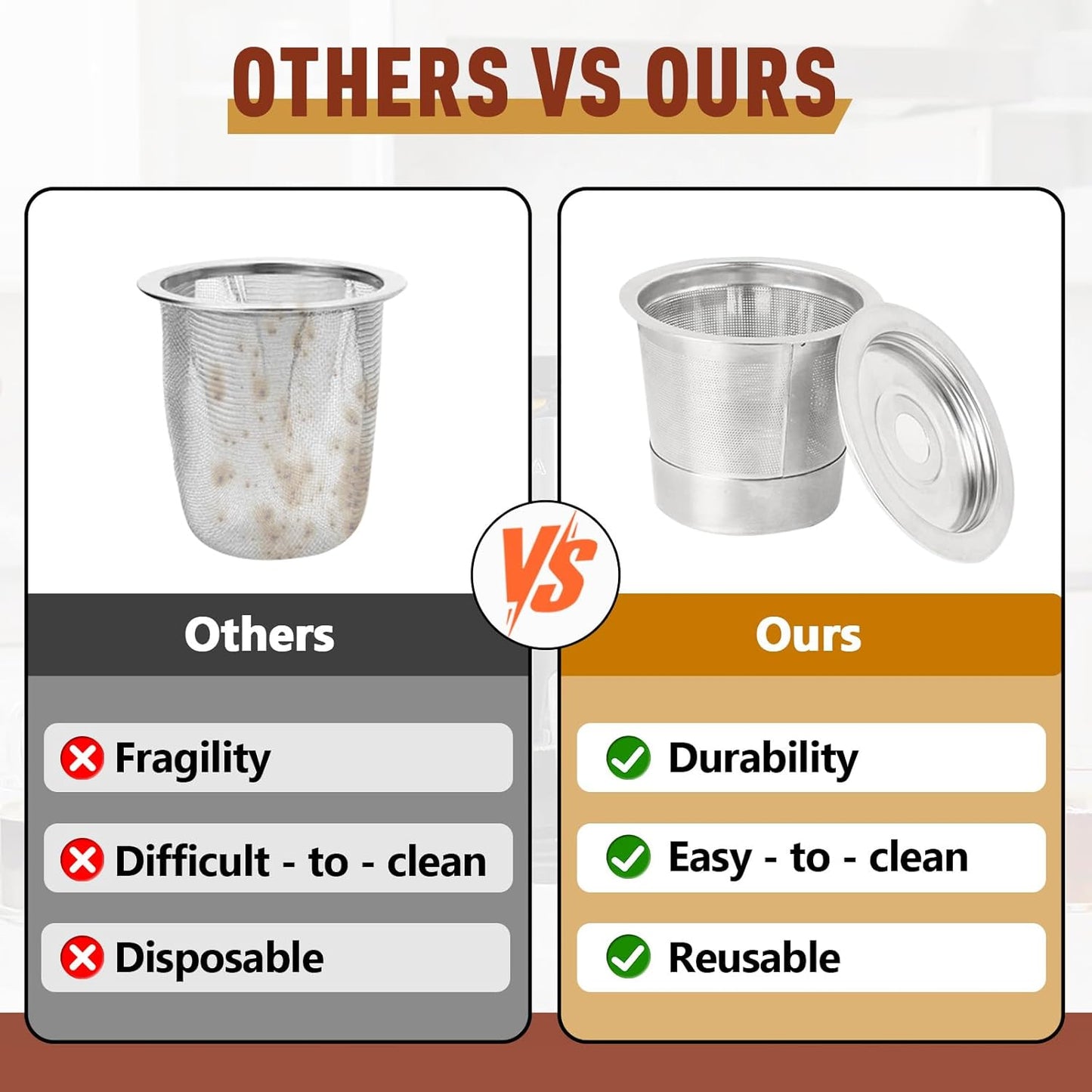 3 Pack Reusable Stainless Steel K Cup & Coffee Pods Filters for Ninja Coffee Maker, Compatible with Ninja CFP101, PB041 & PB051 Single Serve and Dual Brew Coffee Makers