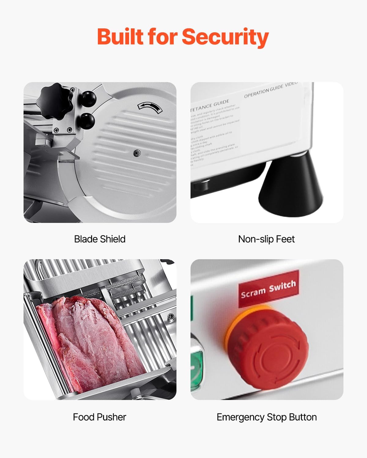 VEVOR Automatic Meat Slicer, 500W Electric Deli Slicer Machine with 10 inch Sharp 75Cr1 Steel Blade, 0-0.67 inch Adjustable Thickness, 633 RPM Fast Slicing, for Frozen Meat, Hard Cheese, and Bread