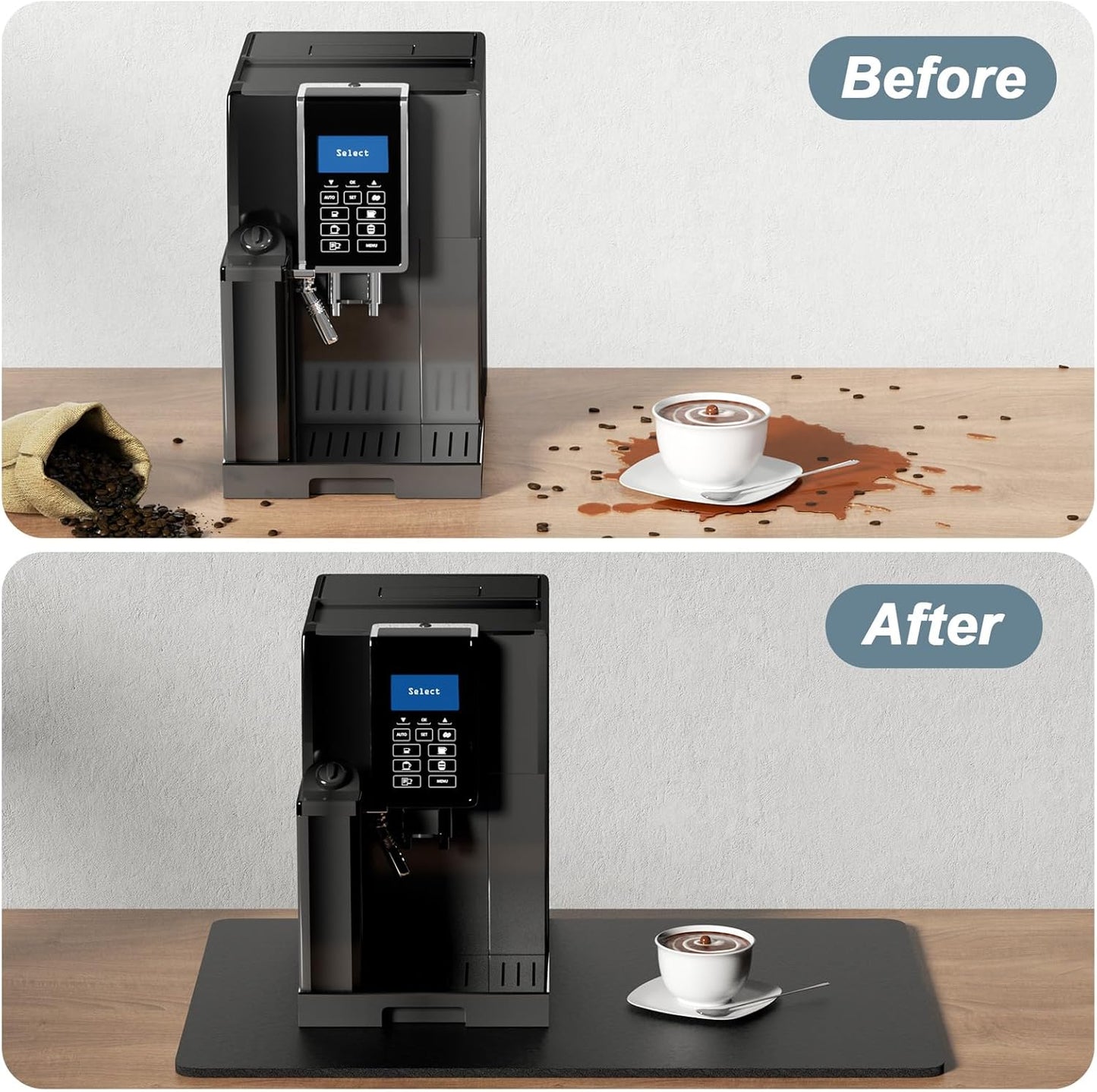 Rnivvi Coffee Mat, 12" x 19" Coffee Bar Mats for Espresso Machine Station Accessories and Organizer, Hide Stain Rubber Backed Absorbent Dish Drying Pad for Kitchen Counter, Cute Bar Decor Pad, Black