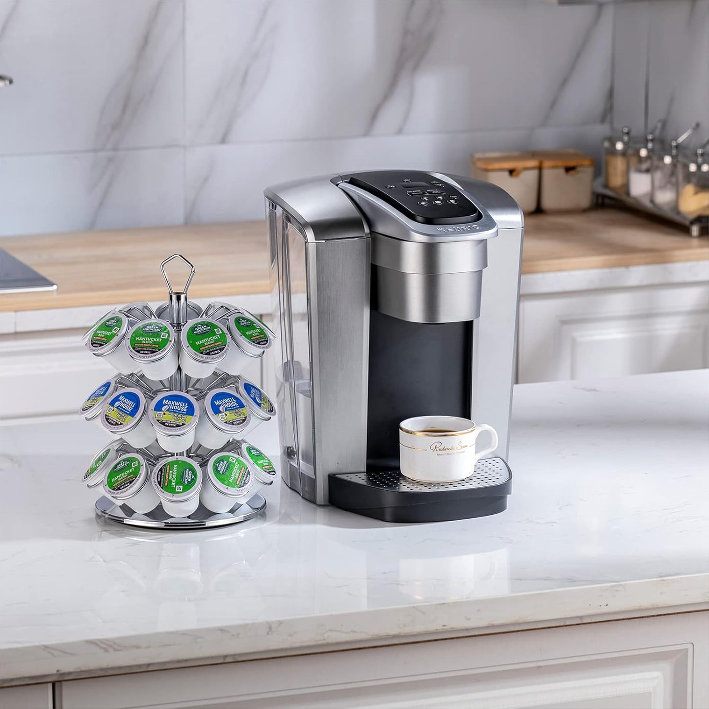 Rice rat K cup Holder Storage Coffee Capsules Pod Holder Carousel 3 Tier Compatible with 27 K-Cup Pods