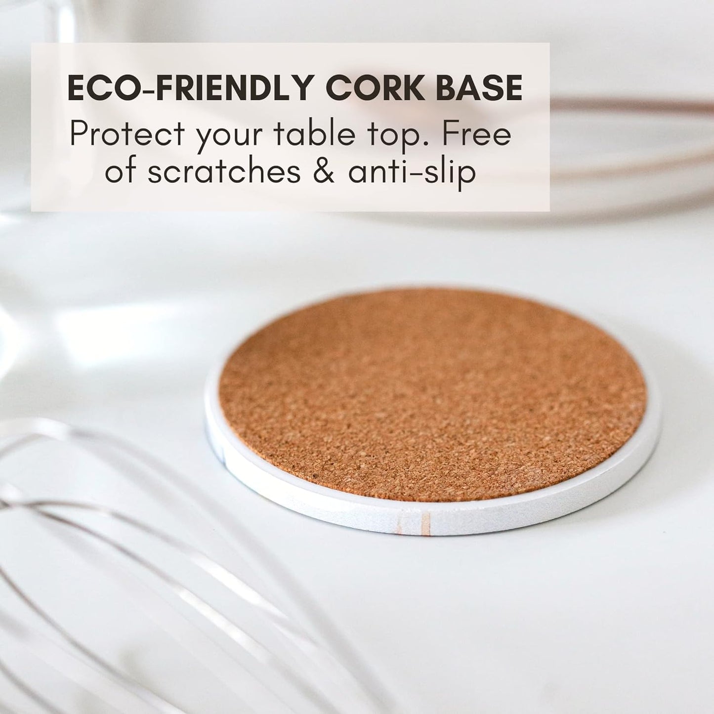 Absorbent Coaster Set of 6 with Holder, Drink Coasters for Coffee Table, Kitchen, Home Decor, Cute Ceramic Round Coasters, Alternative to Silicone, Cork or Glass Coaster (Granite with Black Holder)