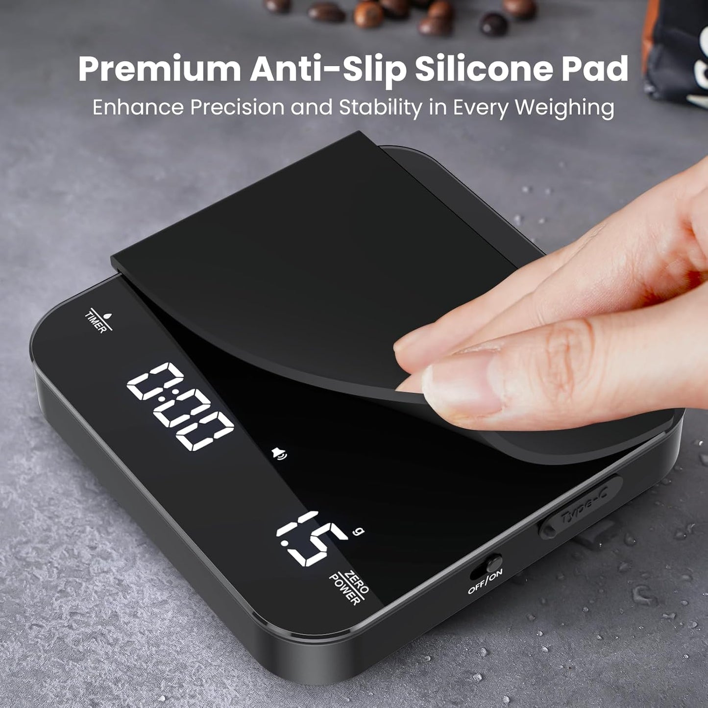 Rechargeable Mini Coffee Scale with Timer, Maestri House Espresso Scale, 2kg/0.1g Accurate Scale for Espresso and Pour-Over Coffee, Portable Digital Kitchen Scale with Automatic Timing(Black)