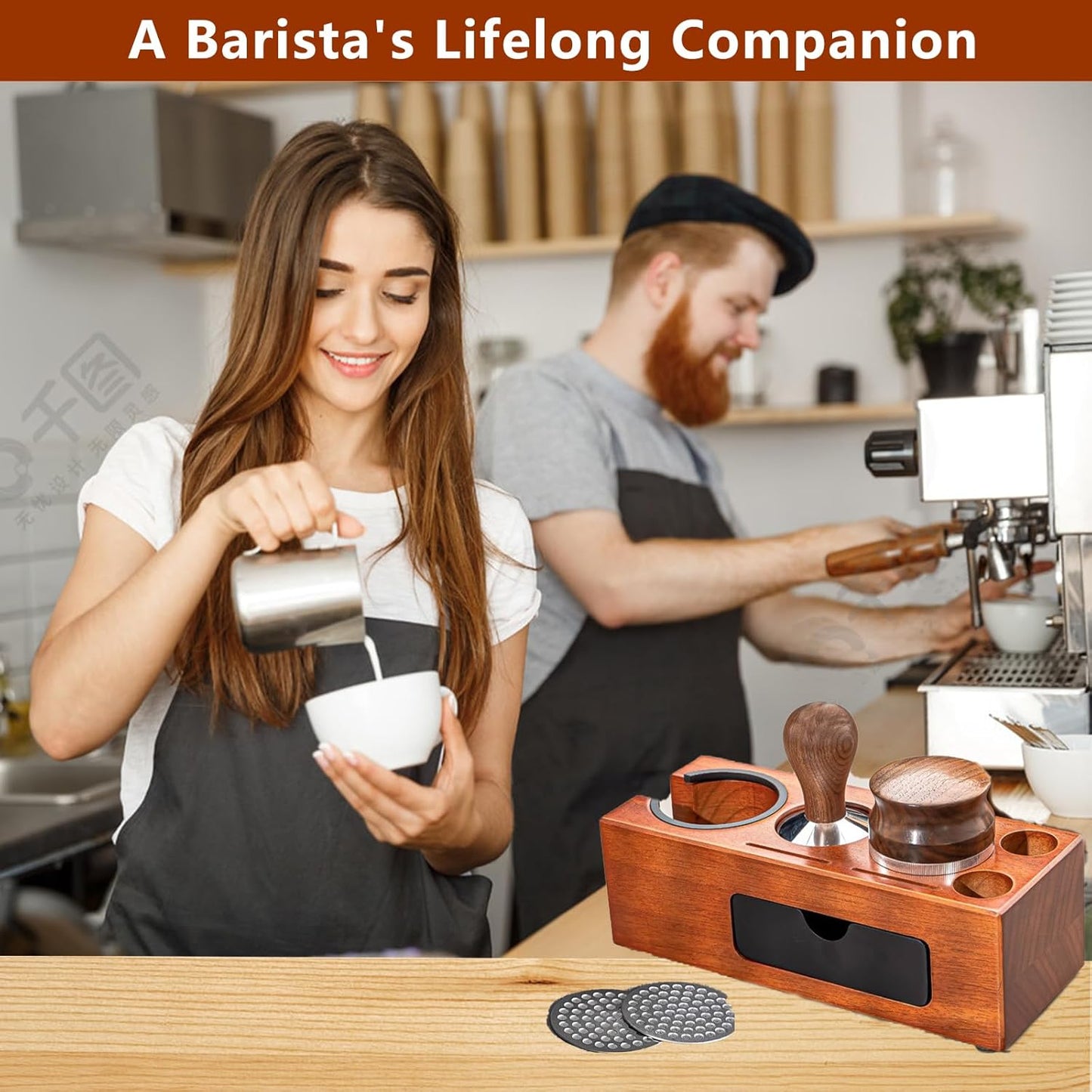 Espresso Tamping Station - 8 in 1 Espresso Coffee Organizer for Storage 51/53/54/58MM Espresso Tamper, Distributor, Portafilter & Puck Screen Accessories, Wooden Tamper Station