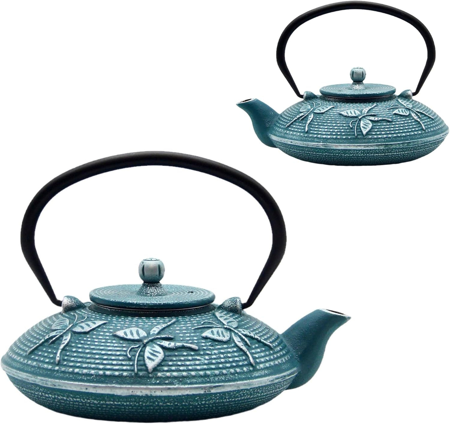 Cast Iron Teapot,SECHUDO Tea Kettle Coated with Enameled Interior for Loose Tea,Cast Iron Teapot with Stainless Steel Infuser for Stovetop Safe (27.1oz Flat Butterfly Pattern)