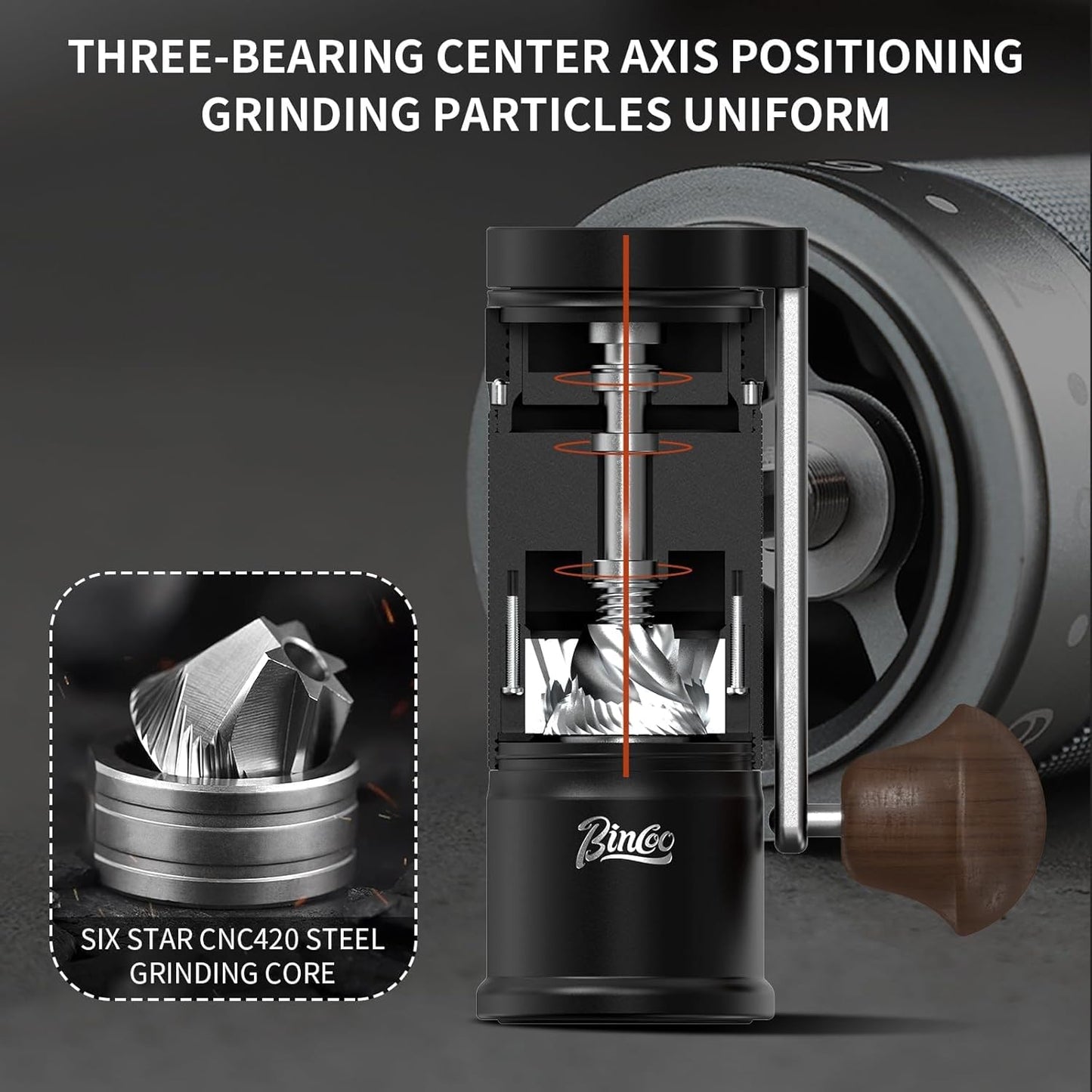 Bincoo Foldable Manual Coffee Grinder with External Adjustable Setting,Coffee Bean Grinder with Portable Storage Bag,Stainless Steel Burr Grinder Suitable for Home, Office and Travel for Use (Black)