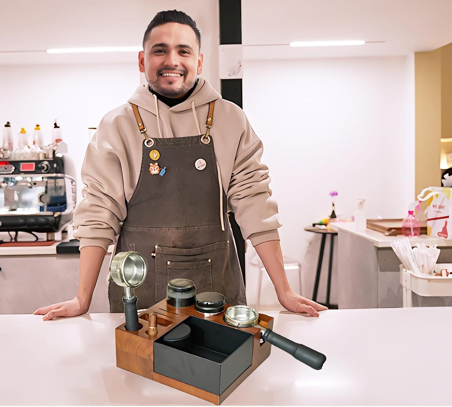 Espresso Tamping Station Knock Box - 9 in1 Espresso Knock Box And Tamp Station Coffee Organizer Fit for 51mm 53mm 54mm 58mm Espresso Tamper Distributor Portafilter Puck Screen Accessories Storage