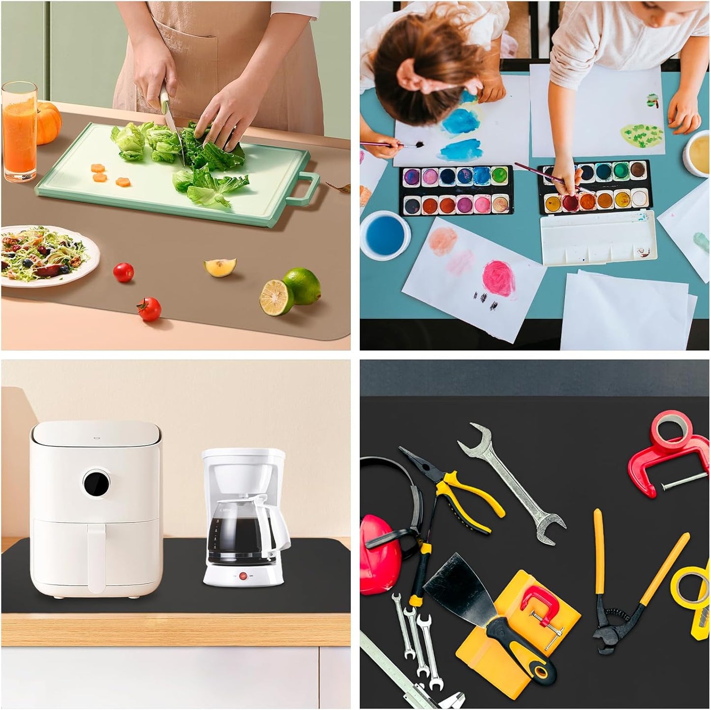 KVK Silicone Mat for Kitchen Counter with Raised Edge 43.3×25.6in - Extra Large Silicone Mat Heat Resistant - Glossy Bottom Non Slip - Universal Painting Craft Resin Mat Countertop Protector,Black