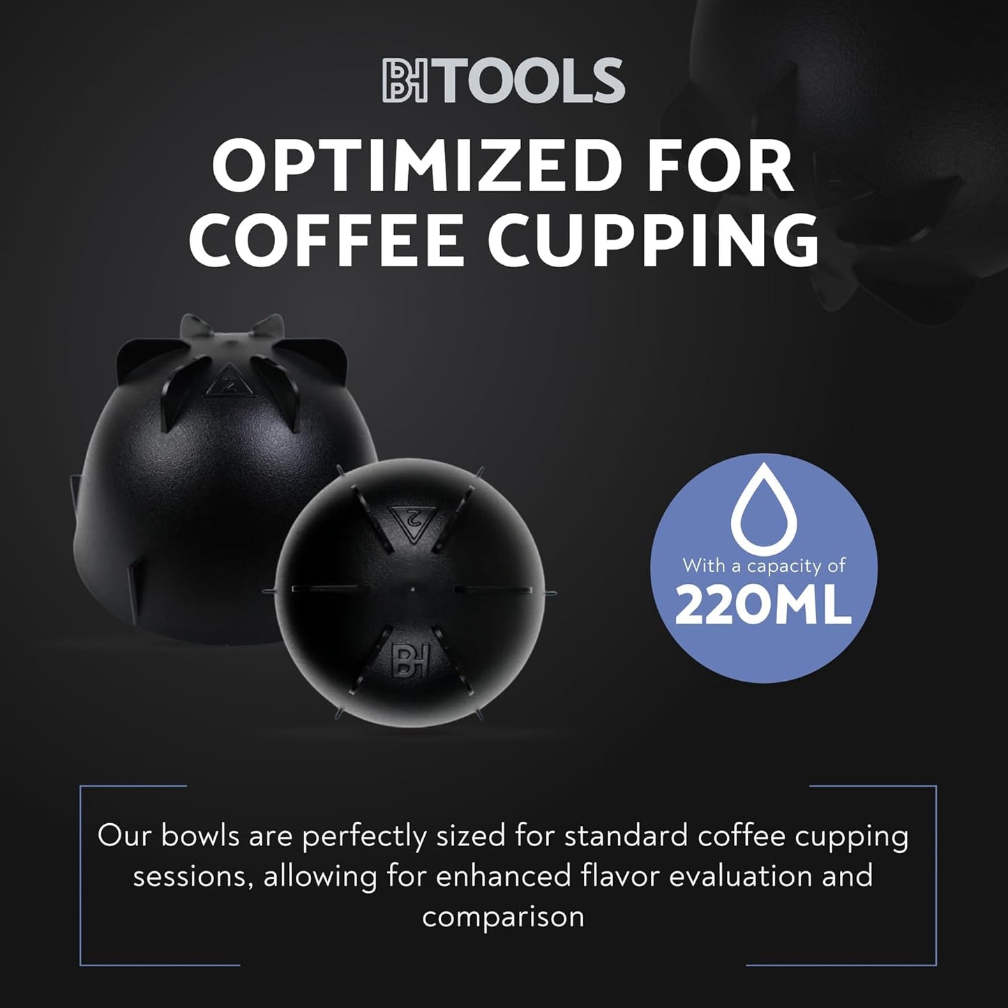 Black Coffee Cupping Bowls 200ml - Stackable Heat-Preserving Cups - Premium Material Ideal for Coffee Tasting, High-Density Polyethylene for Zero Taste Interference - Set of 12