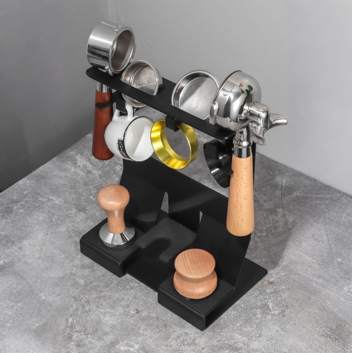 GIB Espresso Accessories Organizer Rack Tamper Holder Station, Heavy Duty Steel Stand for Coffee Distributor 51-54mm Portafilter Storage for Bar Home Office, White