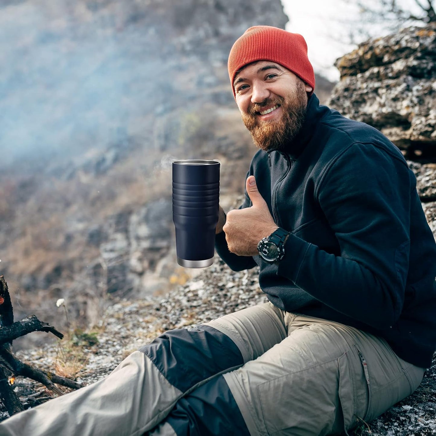 HAUSHOF 24 oz Travel Mug with Handle, Stainless Steel Vacuum Insulated Coffee Travel Mug, Double Wall with Leakproof Lid, BPA Free