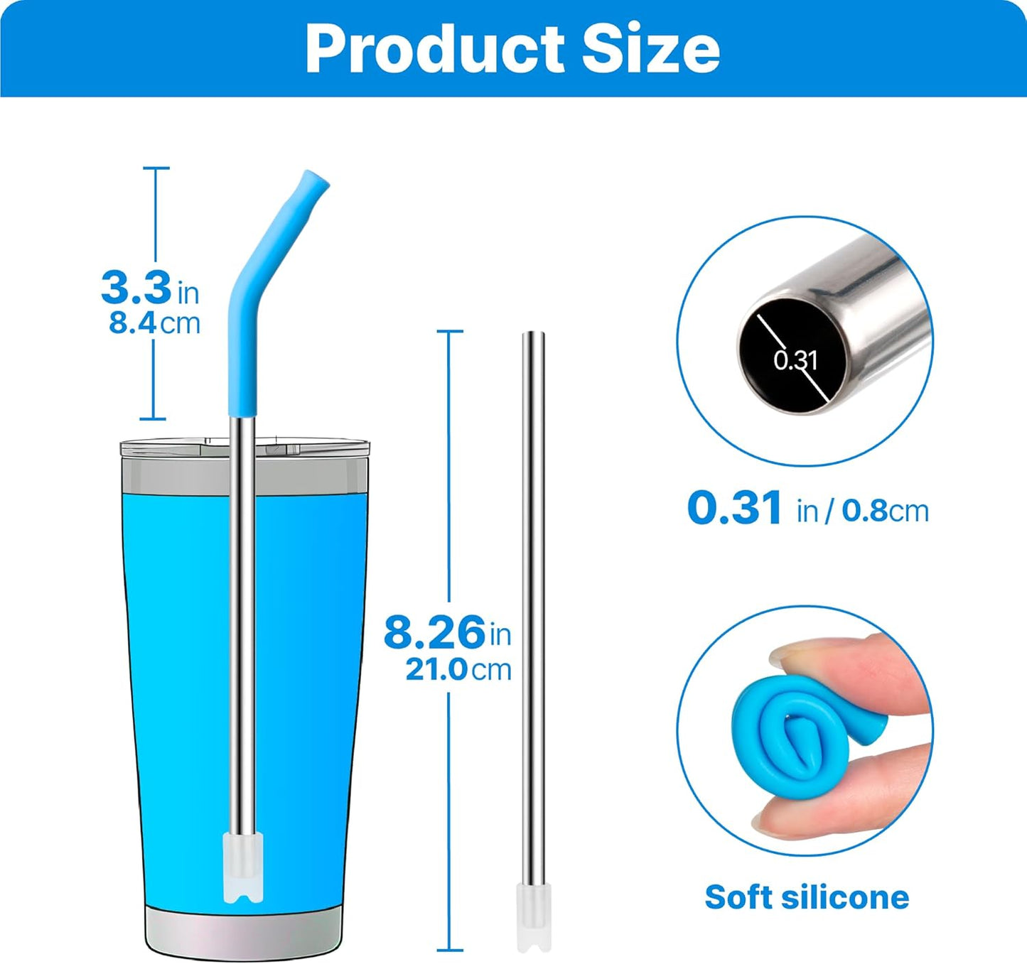 Stainless Steel Straws for 20 oz YETI Tumbler, 4 Pcs Metal Straws Reusable with Silicone Tip for 20 oz Stanley Cup and 16 oz Glass Cups(Color 1)