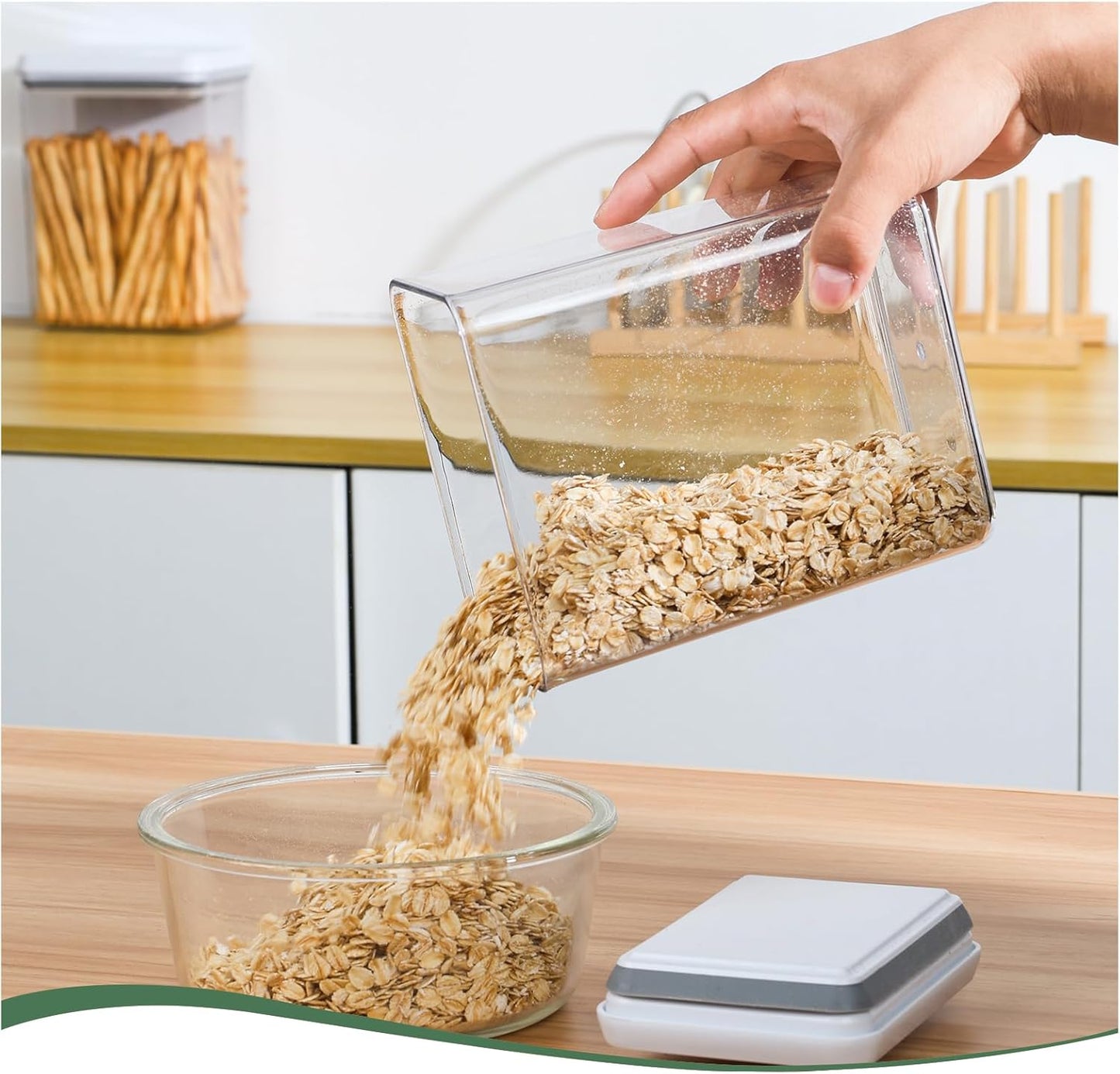 Food Airtight Containers storage with Lids 3 Pack (1800ml + 1200ml + 500ml) One Button Open/POP UP/Kitchen Storage Organization for Coffee Tea Brown Sugar Cereals