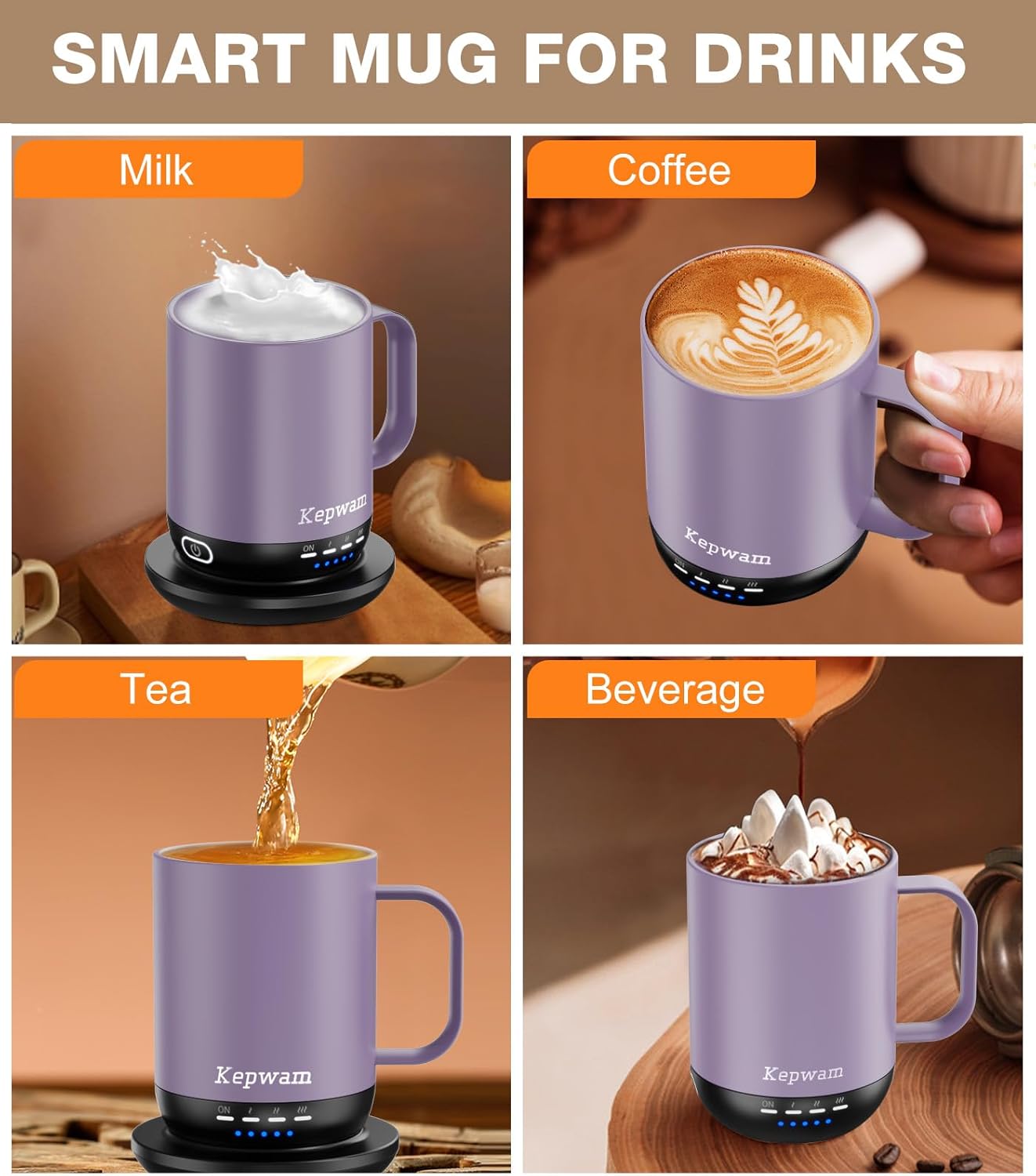 Heated Coffee Mug T1-14oz Fast Heating & Longer Battery Life Self Heating Coffee Mug Hot to 149℉ - Touch & App Controlled Mug Coffee and Hot Beverage Warmer, Gifts for Women and Men