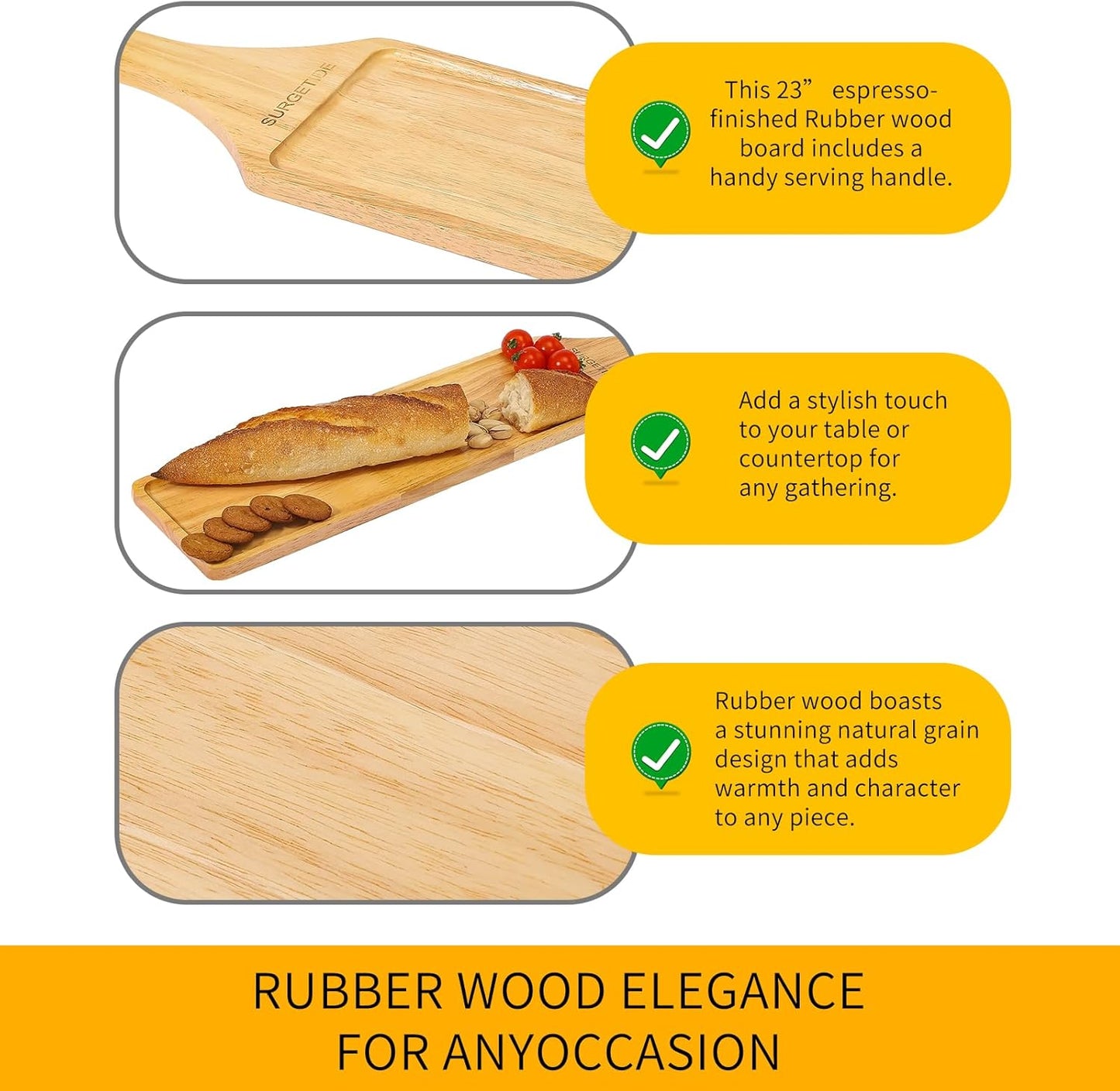 Premium Rubberwood Charcuterie Board with Handle – Durable Wooden Serving Platter for Cheese, Meat, and Appetizers – Perfect for Entertaining, Parties, and Gifts