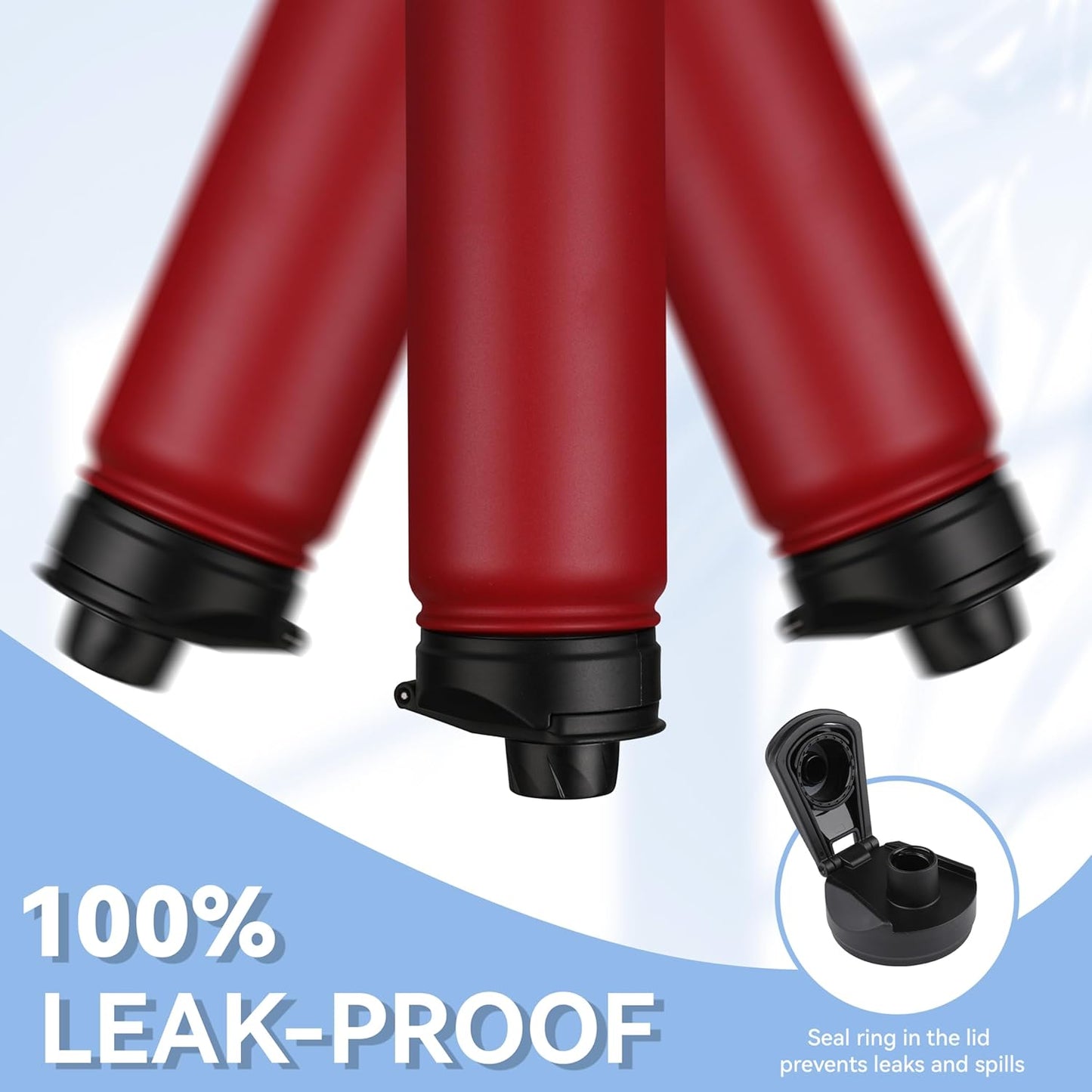 HASLE OUTFITTERS Insulated Water Bottle 22 oz Double Wall Stainless Steel Water Bottle Wide Mouth with Straw Lid & Spout Lid Keeps Cold or Hot(Red,4)