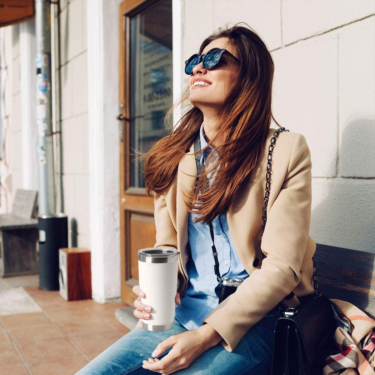 HASLE OUTFITTERS 20oz Tumblers Stainless Steel Mugs with Lid Double Wall Vacuum Insulated Coffee Cups for Cold & Hot Drinks (20oz-White, 12 Pack)