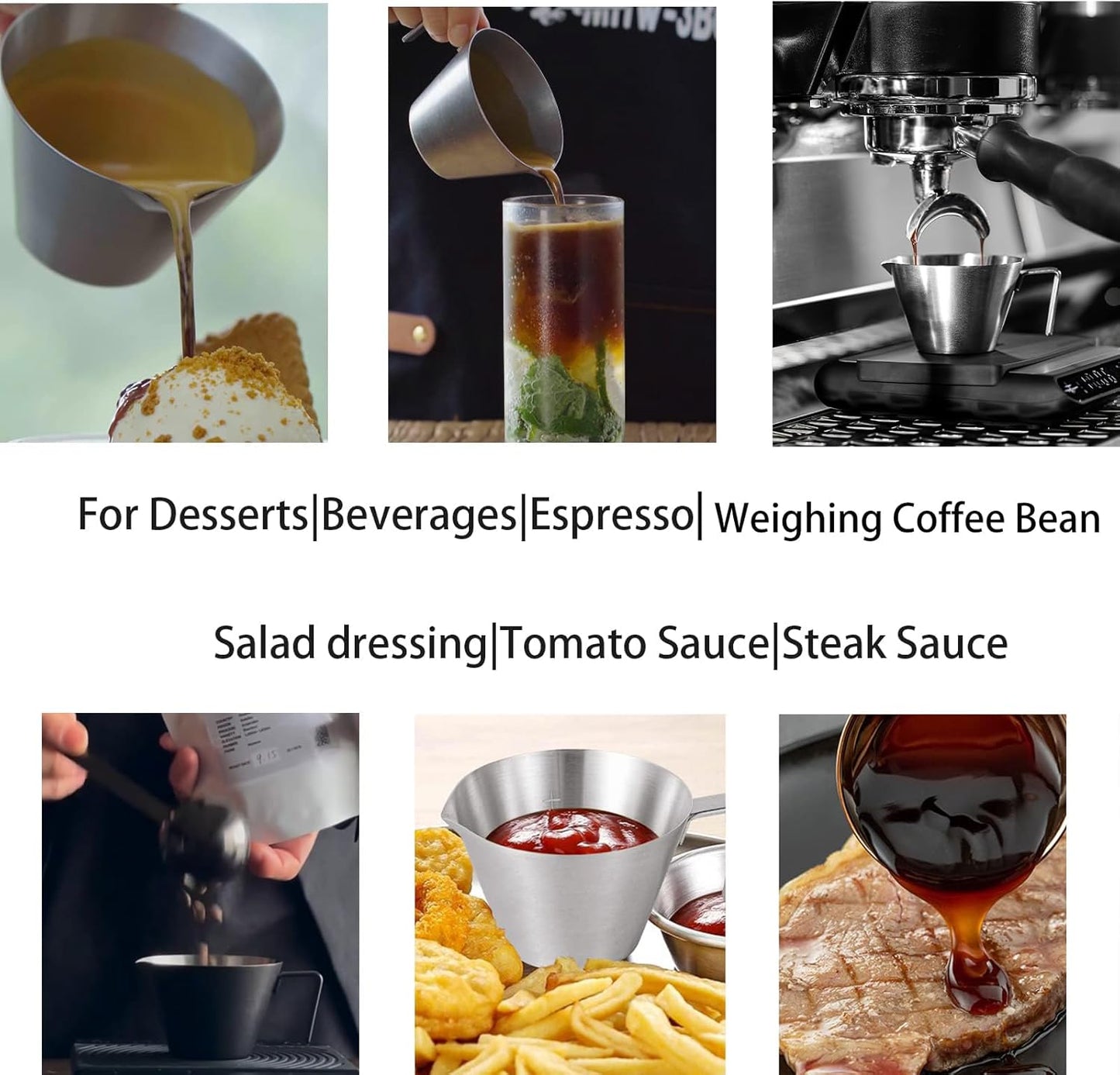 MHW-3BOMBER Espresso Shot Cups with Handle Espresso Measuring Cup Dishwasher Safe 2 Pack Stainless Steel Pouring Cup for Tomato Sauce|Steak Sauce|Dessert|Beverage (Matte Glossy) G6196-OS