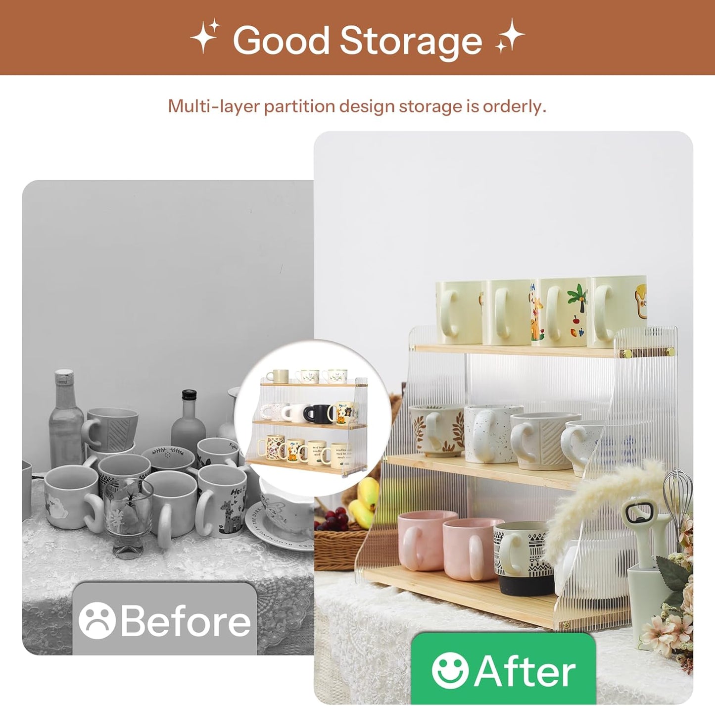 Coffee Mug Holder Wooden Cup Station Organizer 3 Tier Cup Holder for Coffee Bar Mug Display Rack for Countertop Mug Holder Shelf for Home Kitchen Trapezium-Pinewood