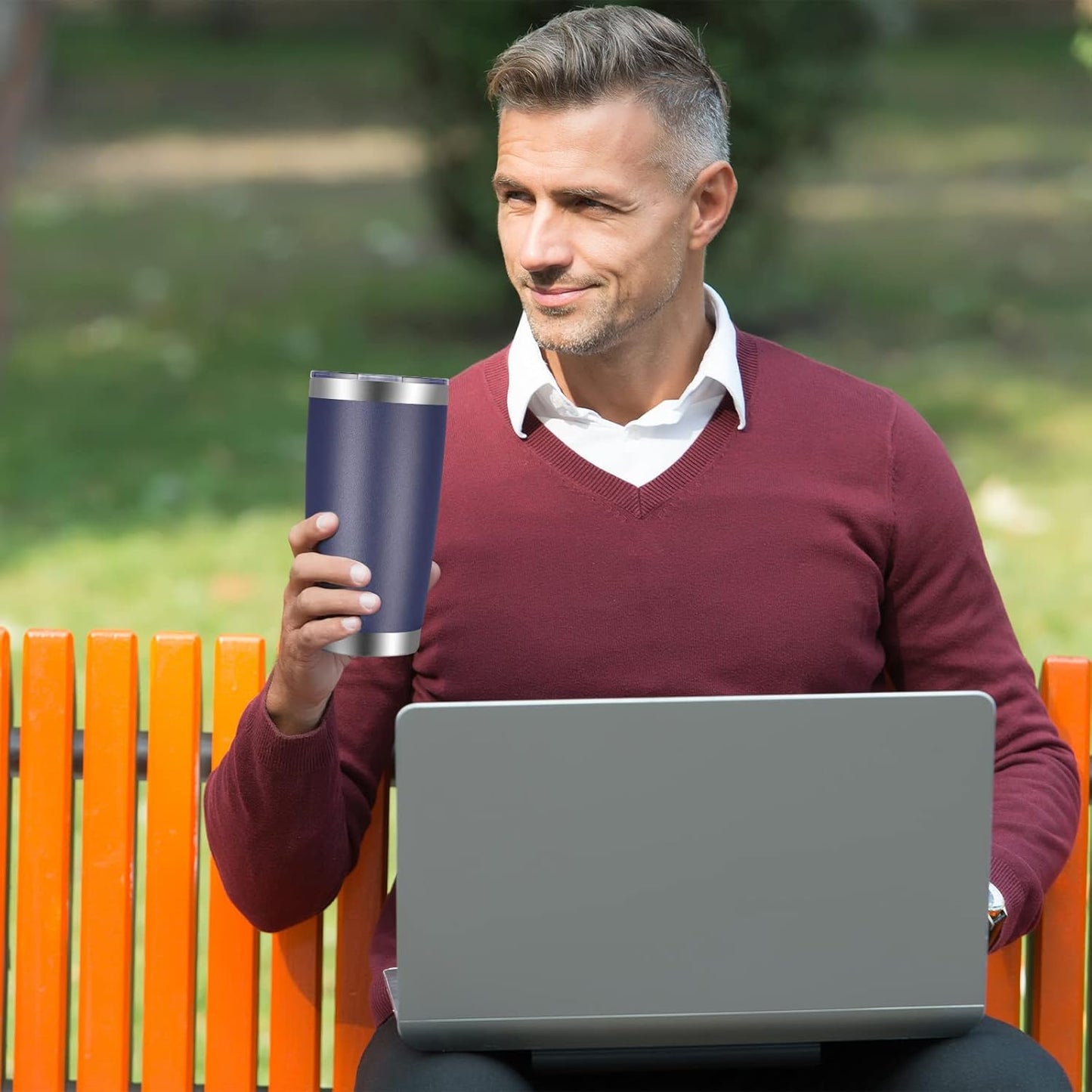 VEGOND 20oz Tumbler with Lid and Straw Stainless Steel Tumbler Cup Bulk Vacuum Insulated Double Wall Travel Coffee Mug Powder Coated Coffee Cup(Navy Blue 6 Pack