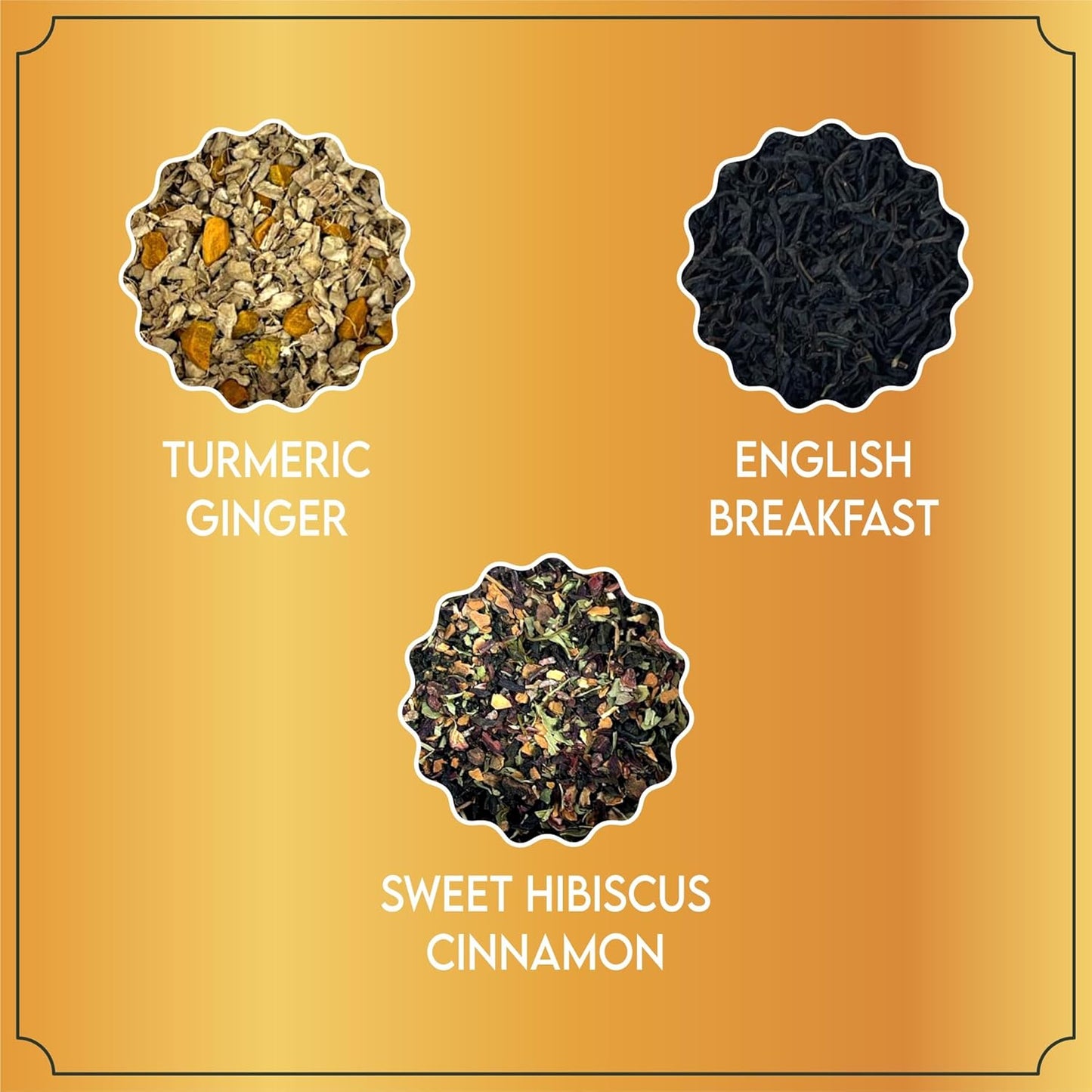 Tea Leaf & Co. Joyful 3 Pack Premium Tea Git Combo Box - Contains Sweet Hibiscus, English Breakfast Black & Turmeric Ginger Herbal Teas - Perfect for Premium Gifting (3Oz)