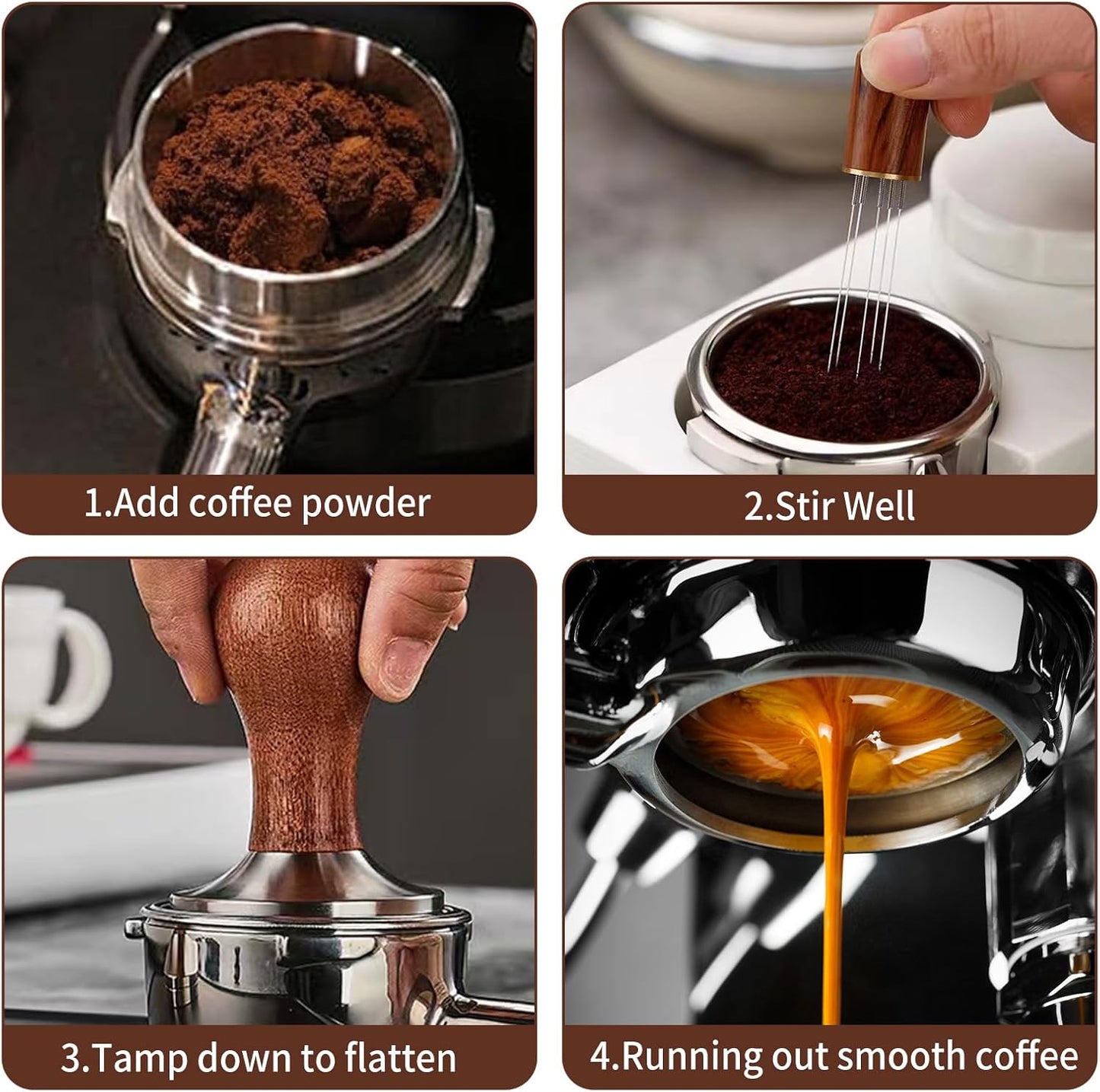 Gmnuiy51mm Coffee Tamper Set 24PCS, Espresso Accessories Kit Barista Kit,316stainlesss Tamper & WDT Tool,316stainlesss Frothing Pitcher, Stirrer, Tamper Mat, Latte Art Pen Coffee puck screen (brown)