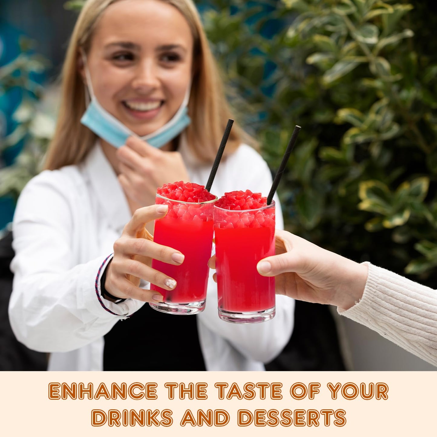 Fanale Coconut Jelly Topping nata de coco for Boba Tea | Ice Cream | Yogurt | Smoothie | Milk Tea | Desserts (Strawberry Heart Shaped, 6.6 lb) | JEL026