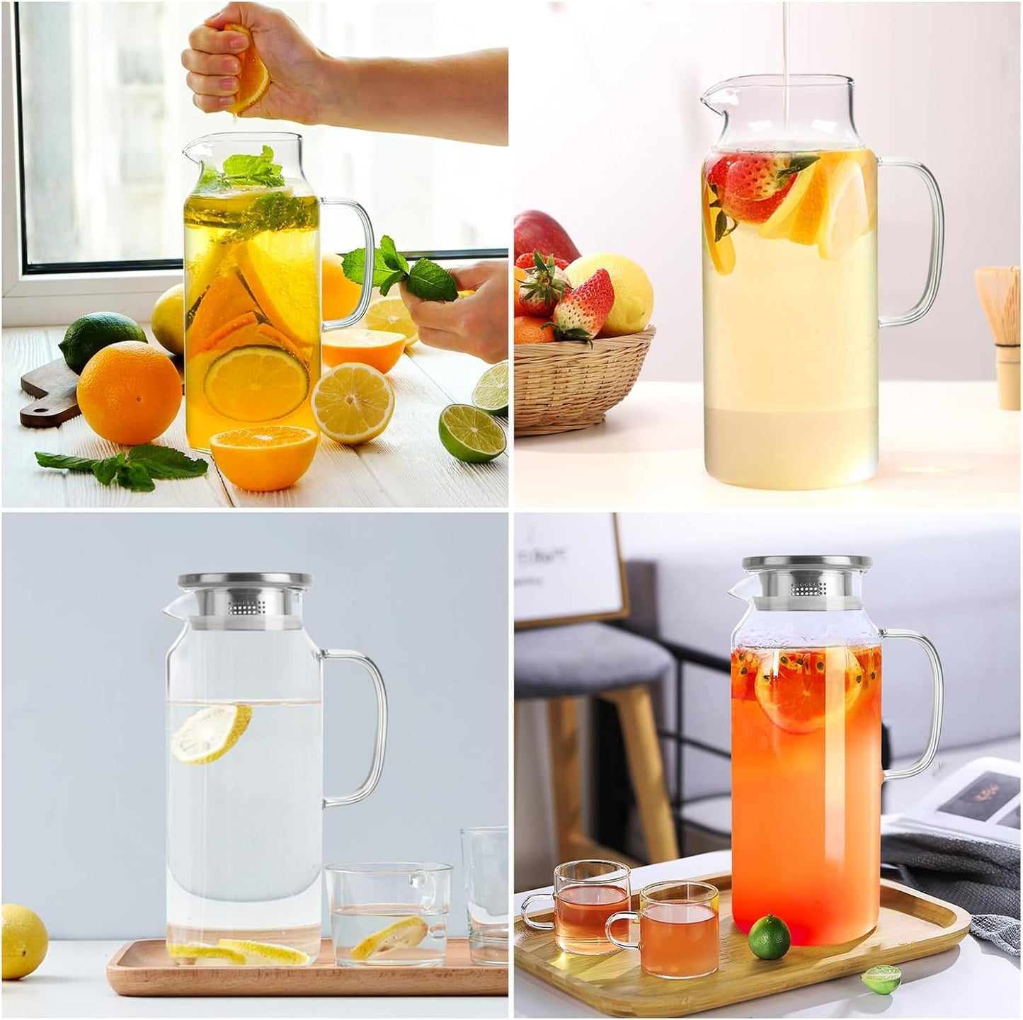 Yirilan Glass Pitcher, 2.3 Liter Water Pitcher with Lid, Beverage Pitchers for Hot, Cold Water, Iced Tea and Juice Drink with Cup Brush