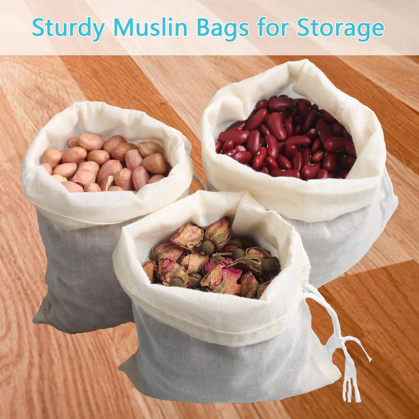 Eketirry Spice Bags, 10pcs Reusable Empty Tea Bags, Muslin Strainer Bags, Soup Bags for Cooking, Natural Cotton Fine Mesh Cheesecloth Bags for Cold Brew Coffee(4 x6"&7 x8")