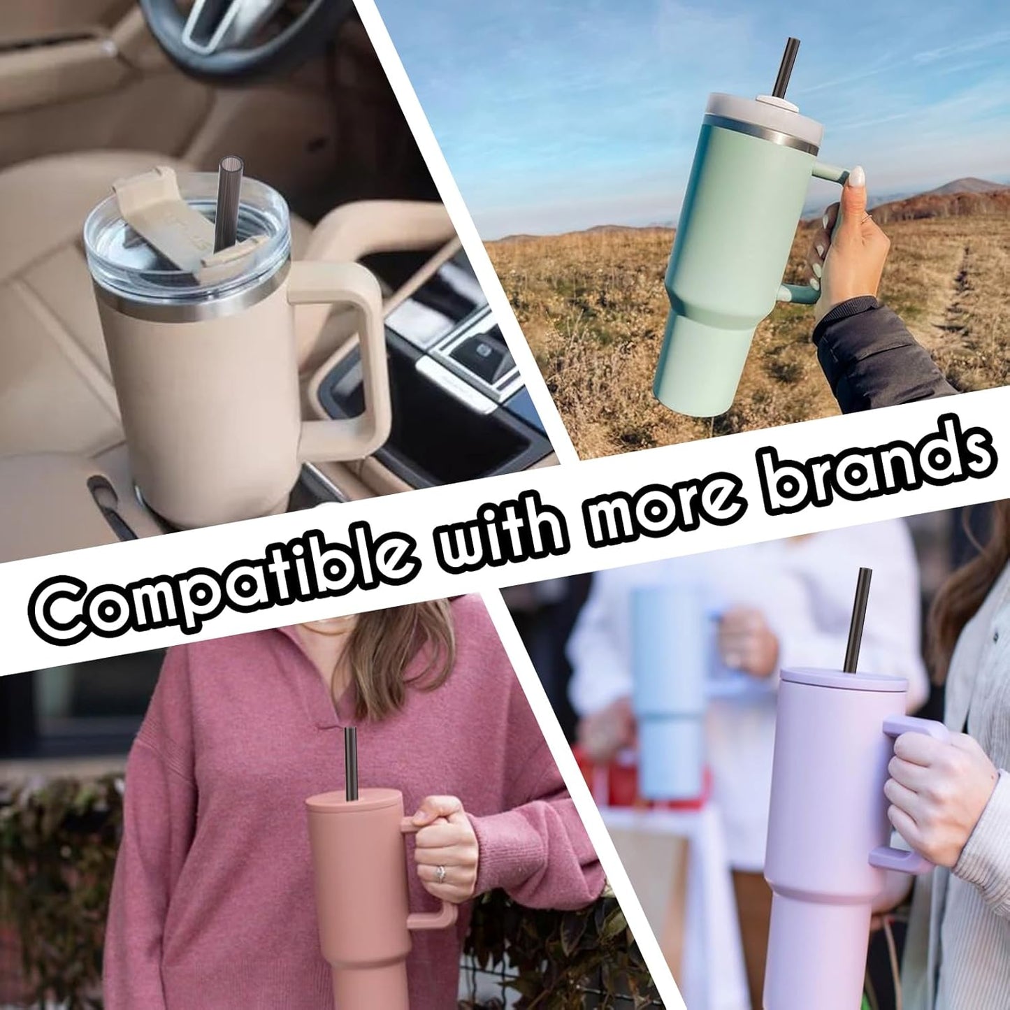 AIERSA 12Inch Replacement Black Straw for Stanley 40/30oz Cups,Plastic Reusable Straw for Stanley Quencher FlowState Tumbler, Long Drinking Straws with Cleaning Brush for Stanley Cup Accessories