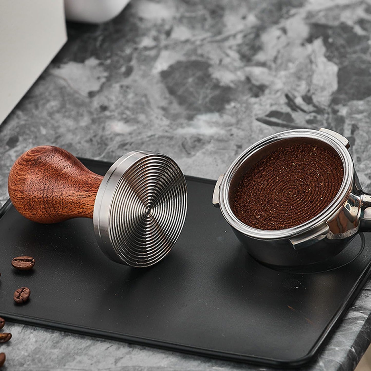 51mm Espresso Tamper with Stirrer Set, Walnut Wood Coffee Press Tool Stamper with Espresso Professional Barista Accessories Kit for Espresso Machine, Wooden