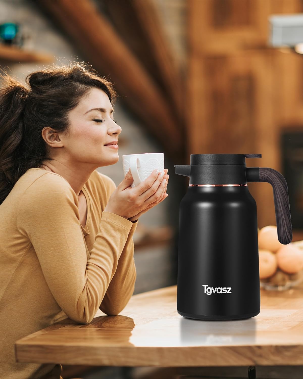 51 Oz Carafes for Hot Liquid, Stainless Steel Insulated Vacuum Thermal Coffee Carafes For Keeping Hot, 1.5 Liter Coffee Dispenser(Black/Black)