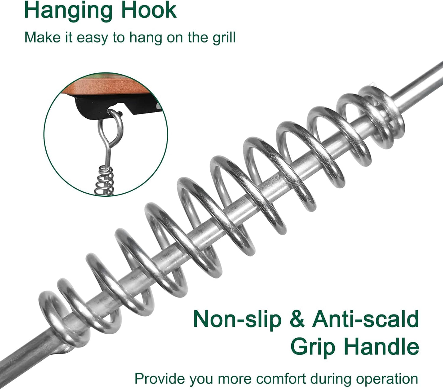 17.5" BBQ Ash Tool Poker Rake, Charcoal and Grill Cleaning Ash Tools for Big Green Egg, Kamado Joe and Other Charcoal Grills Corner Cleaner Accessories