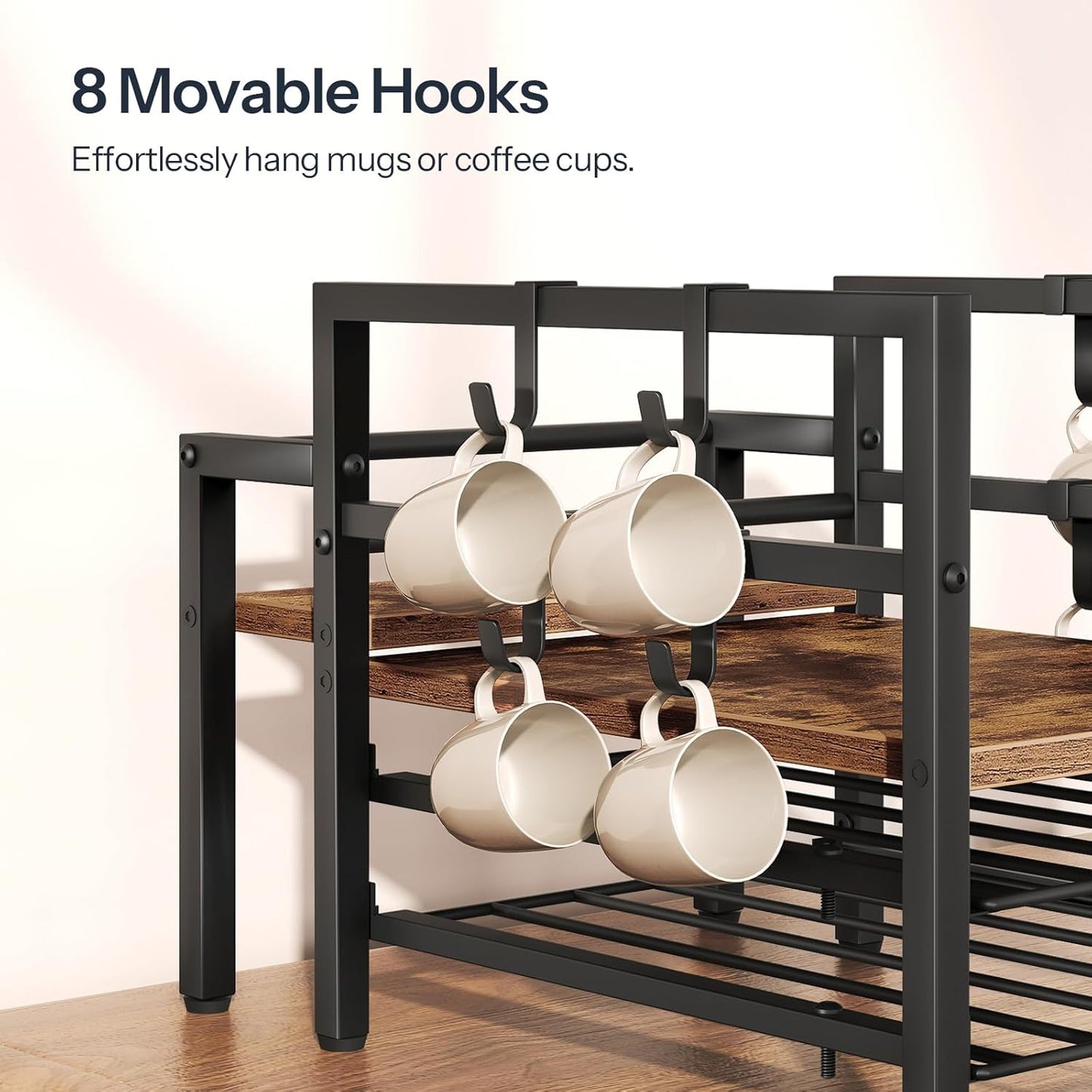 HOOBRO K Cup Holder, Coffee Pod Organizer for Counter, 70 Capacity Pods Storage Organizer, Coffee Maker Stand with Mug Rack, Coffee Station for Syrup, Rustic Brown and Black BF03CR01