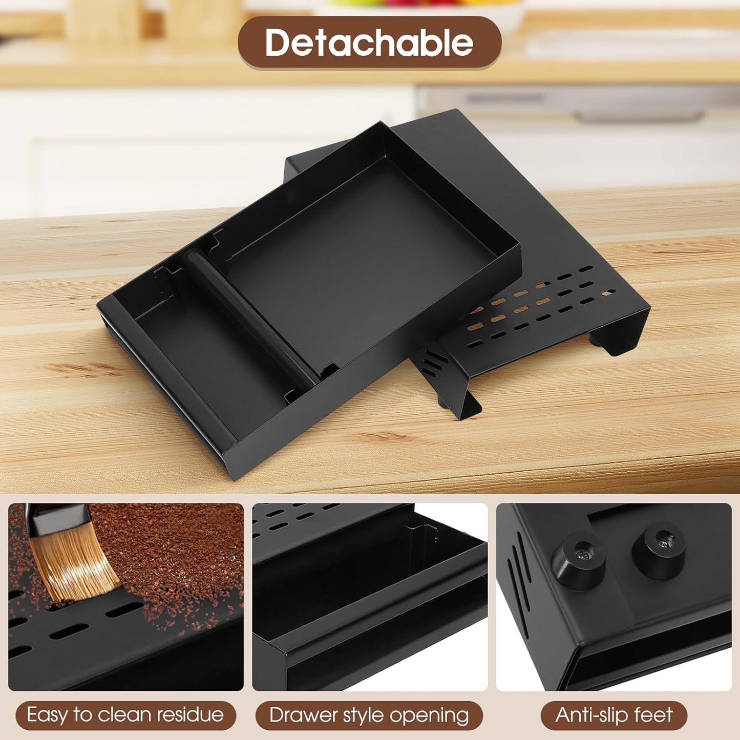 Espresso Knock Box, Stainless Steel Coffee Knocker Drawer with Non Slip Feet and Removable Rubber Lever, Coffee Knock Box Drawer 13.5 x 9.9 x 3.5 in