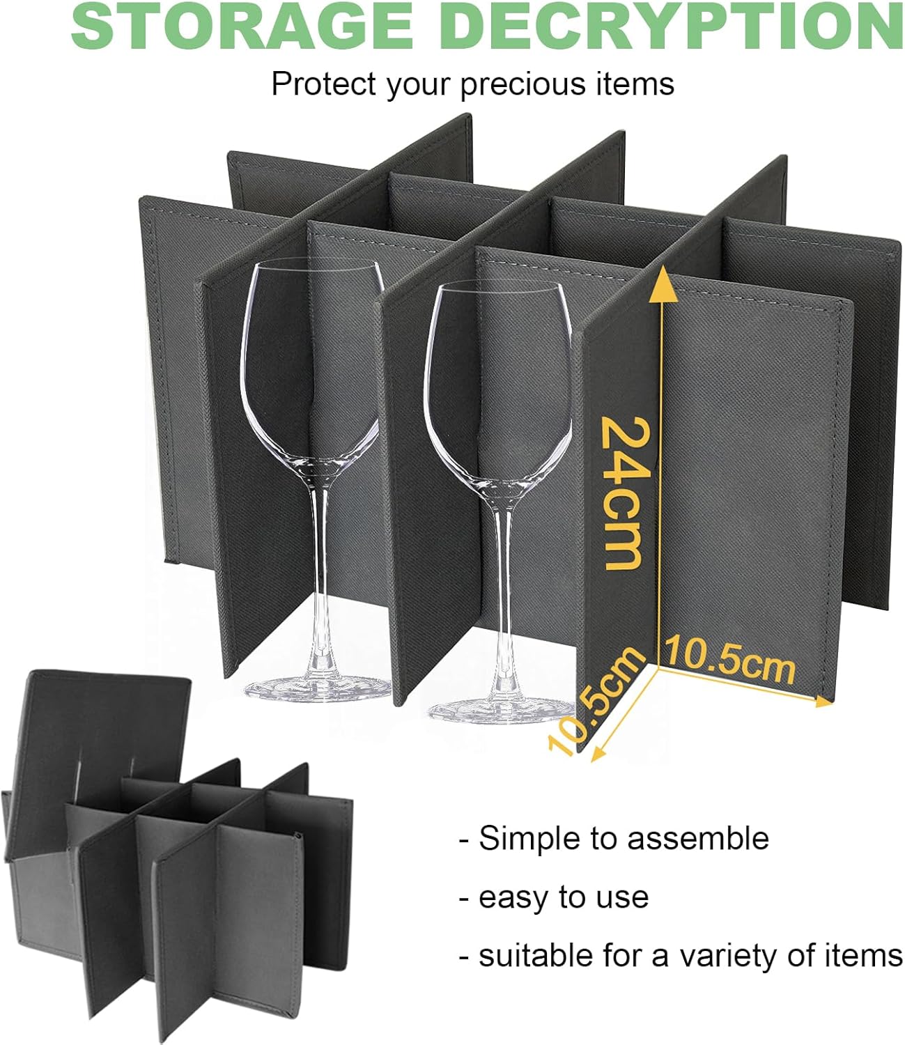 Wine Glass Sorage Box, Stemware Storage Cases with dividers, Hard Shell China Storage Containers 12 Cells for long stem, Stackable Crystal Glassware Storage with Label Window, Handles (Dark Grey)
