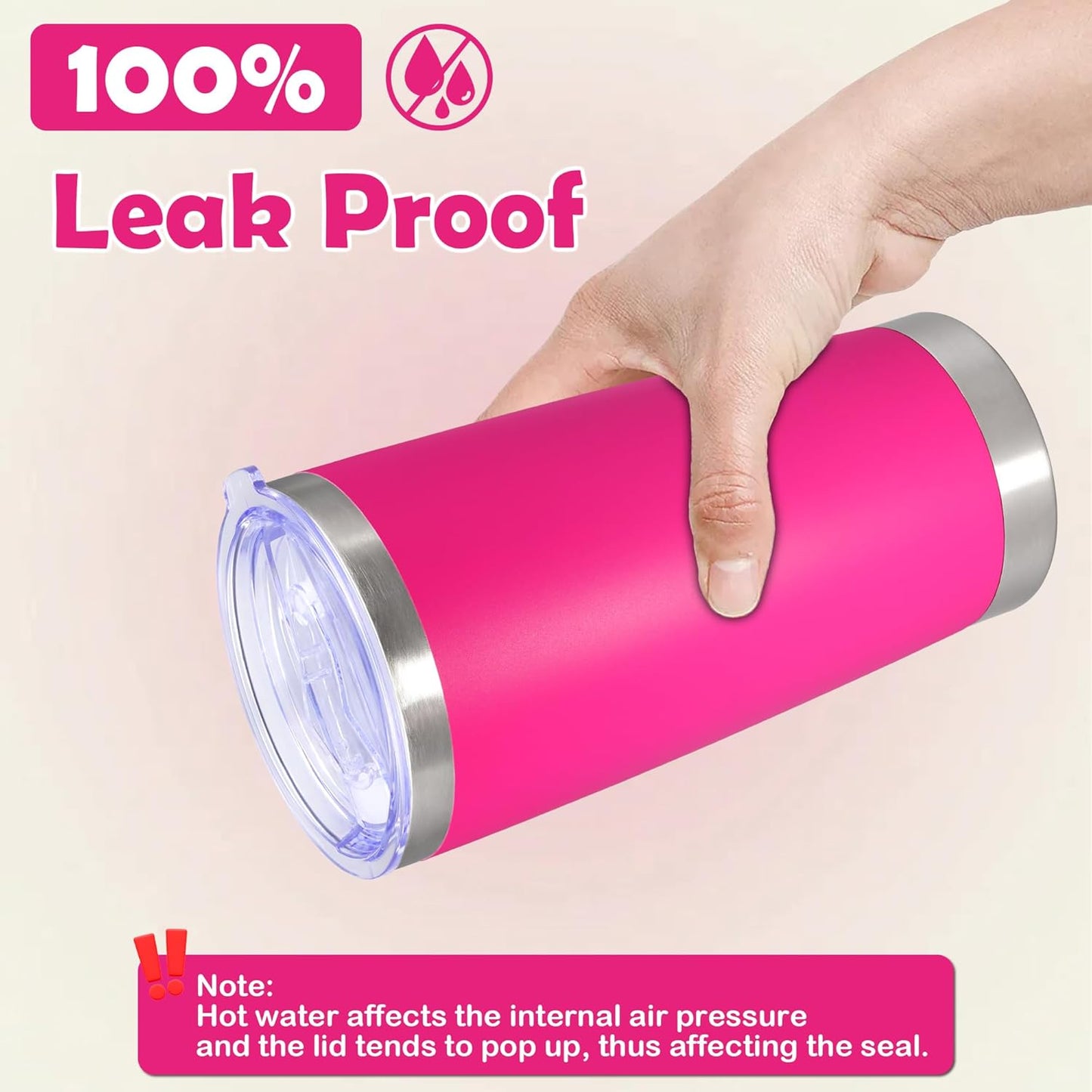 20oz Tumbler Bulk Stainless Steel Tumbler Cup with Lid Vacuum Insulated Double Wall Travel Mug, Durable Powder Coated Travel Coffee Tumbler Mug for Hot & Cold Drinks, Hot Pink,8 Pack