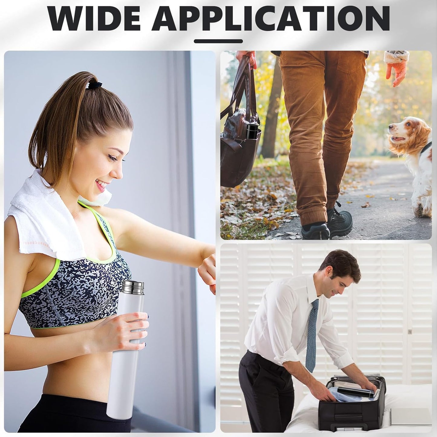 Vesici Slim Water Bottle 8.8 oz Small Stainless Steel Purse Compact Insulated Water Bottles Camping Travel Backpack Pocket Flask for Car Cold Coffee Tea(Black, White,2 Pack)