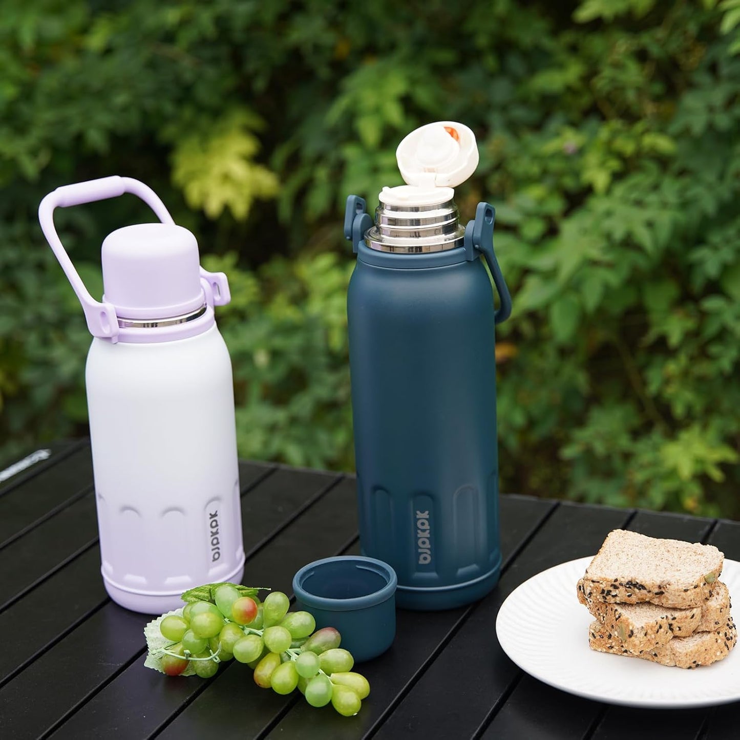 BJPKPK Insulated Water Bottle 27oz Stainless Steel Water Thermos with Handle and Cup Lid Travel Metal Thermos,Laguna