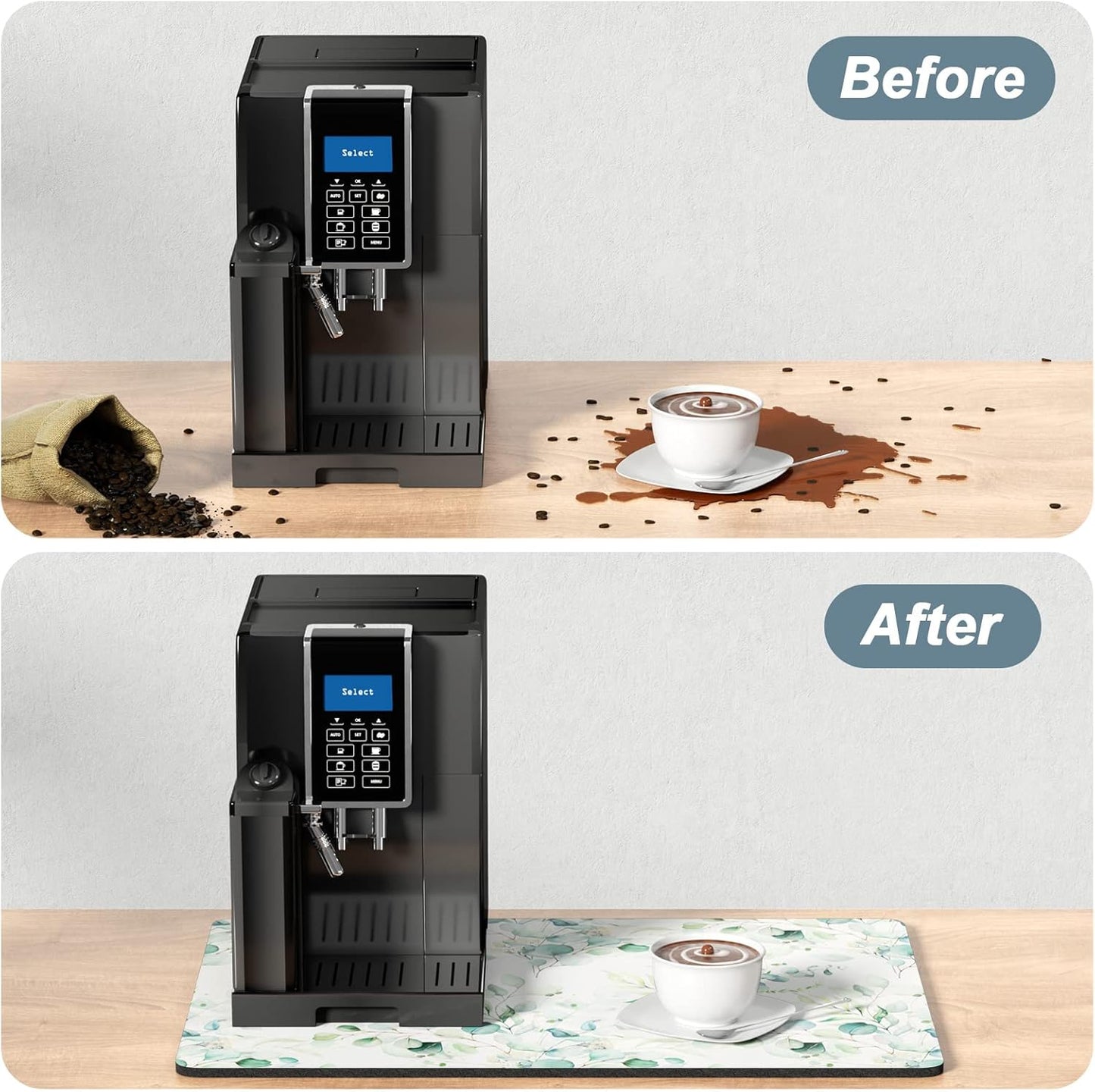 Rnivvi Coffee Mat, 16" x 24" Cute Minimalism Design Coffee Bar Mats for Espresso Machine Station Accessories and Organizer, Hide Stain Rubber Backed Absorbent Dish Drying Pad for Kitchen Counter,White