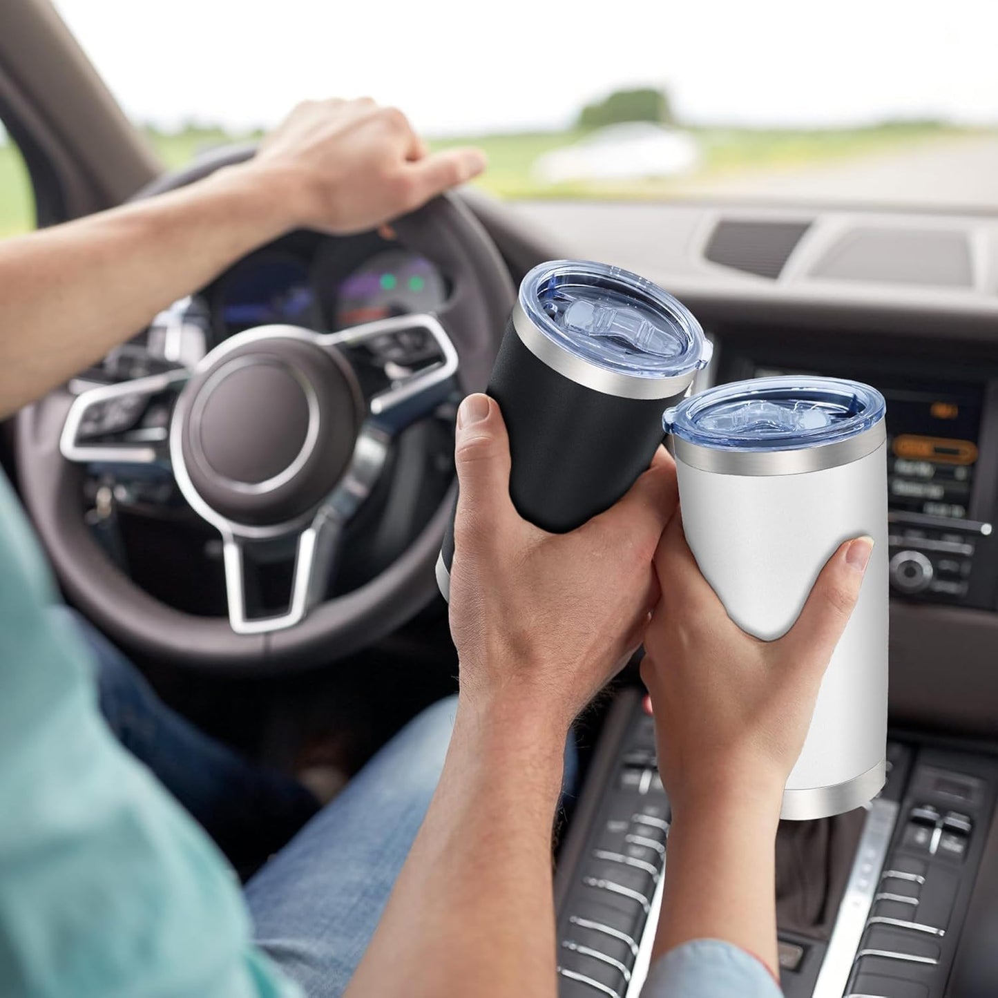 20oz Tumbler Bulk Stainless Steel Tumblers with Lid Vacuum Insulated Double Wall Travel Coffee Mug Powder Coated Tumbler Cup for Hot and Cold Drinks(Black, 6 pack)