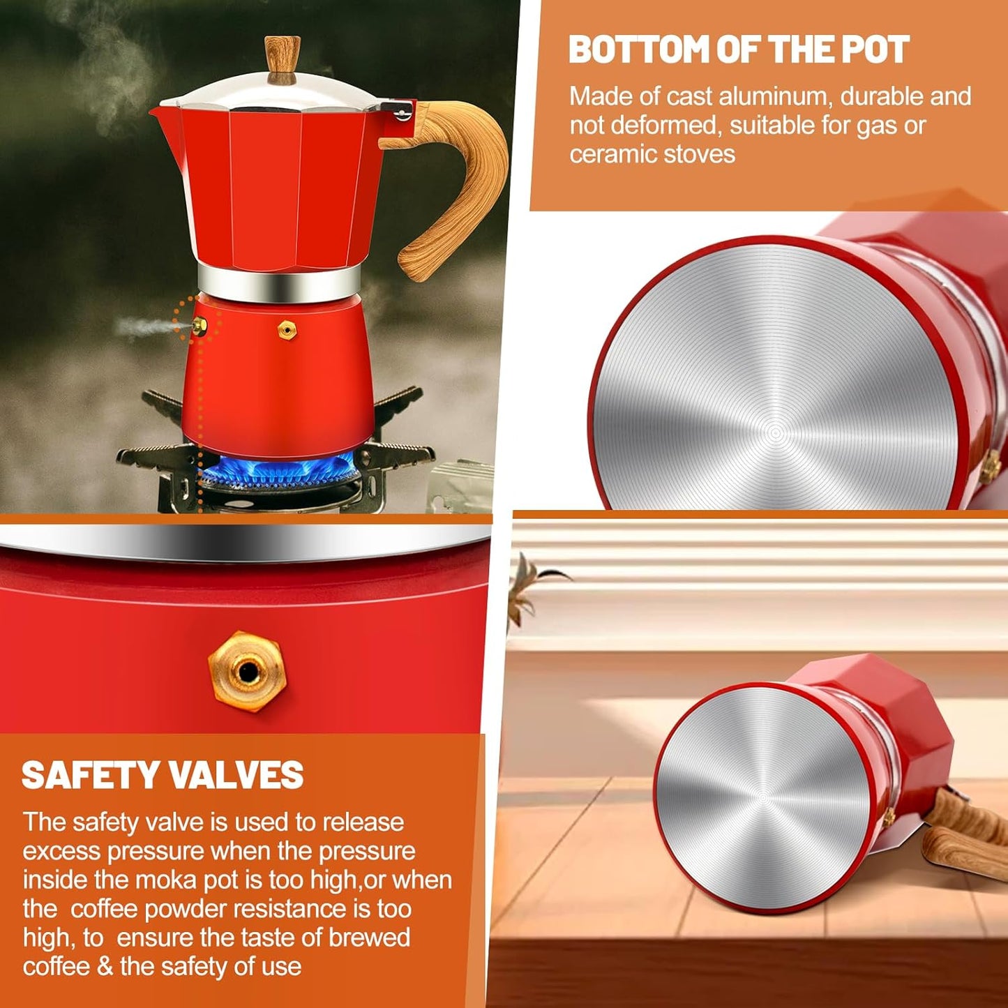 6 Cup Aluminum Espresso Stovetop Moka Pot Express Coffee Maker Percolator Italian Classic Mocha Coffee Machine for Italian and Cuban Cafe Brewing for Home & Camping 300ml 10oz