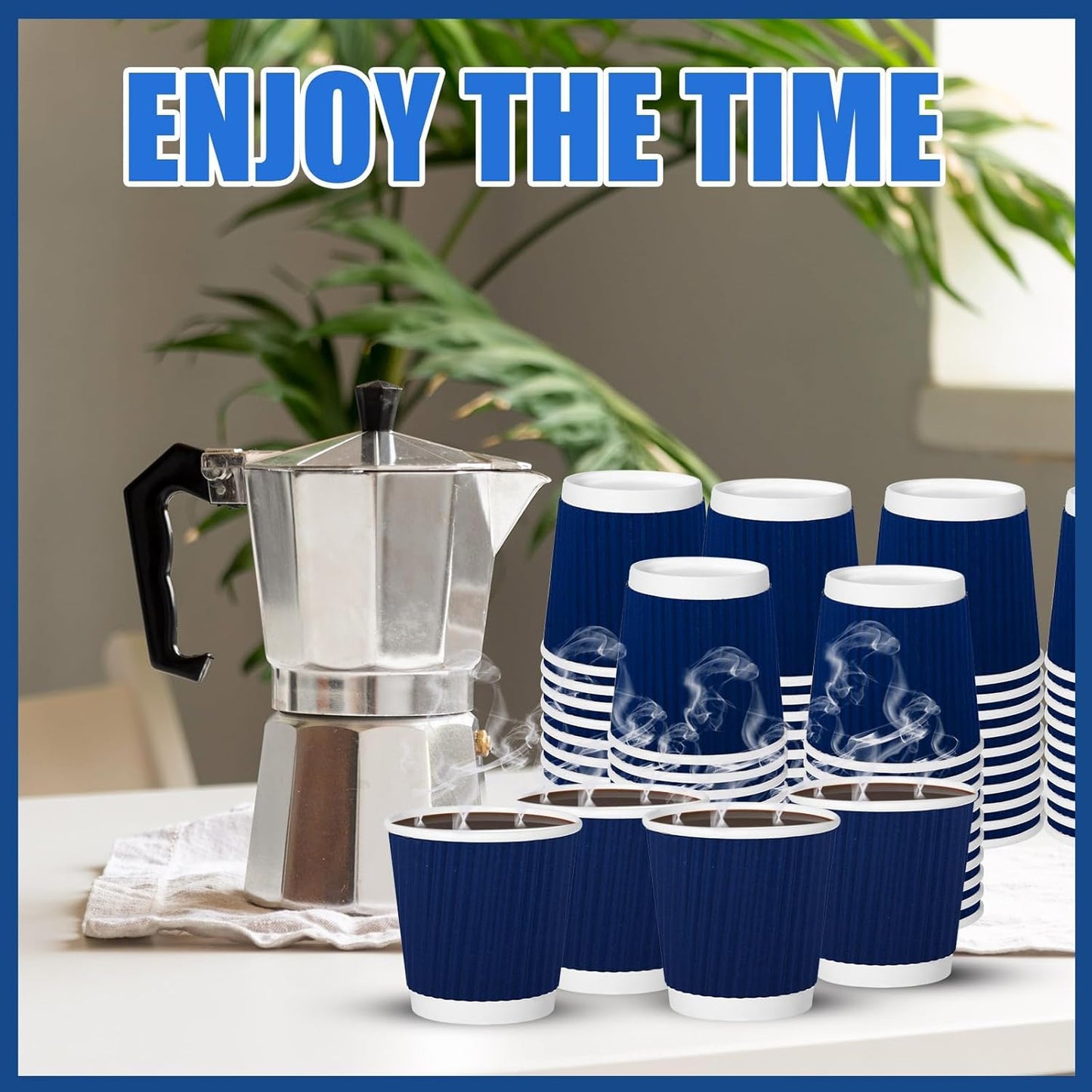 500 Pack Paper Espresso Coffee Cups, 4 oz Disposable Coffee Cups,Corrugated Insulated Ripple Wall, Paper Ripple Cup for Coffee, Hot Chocolate and Hot Tea Drinks -Navy
