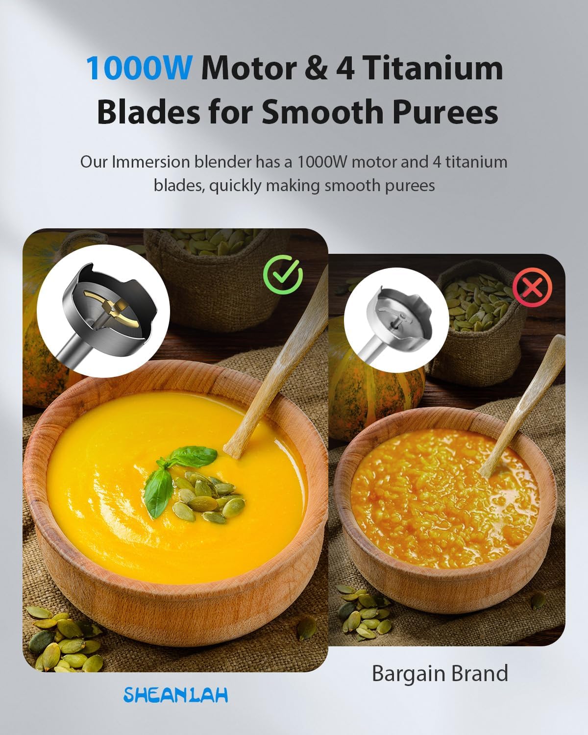 1000W Powerful Immersion Blender Handheld, 2025 New Update Hand Blender with 25-Speed and Heavy-Duty Copper Motor, 4 in 1 Hand Mixer with Chopper, Whisk, Beaker and Wand