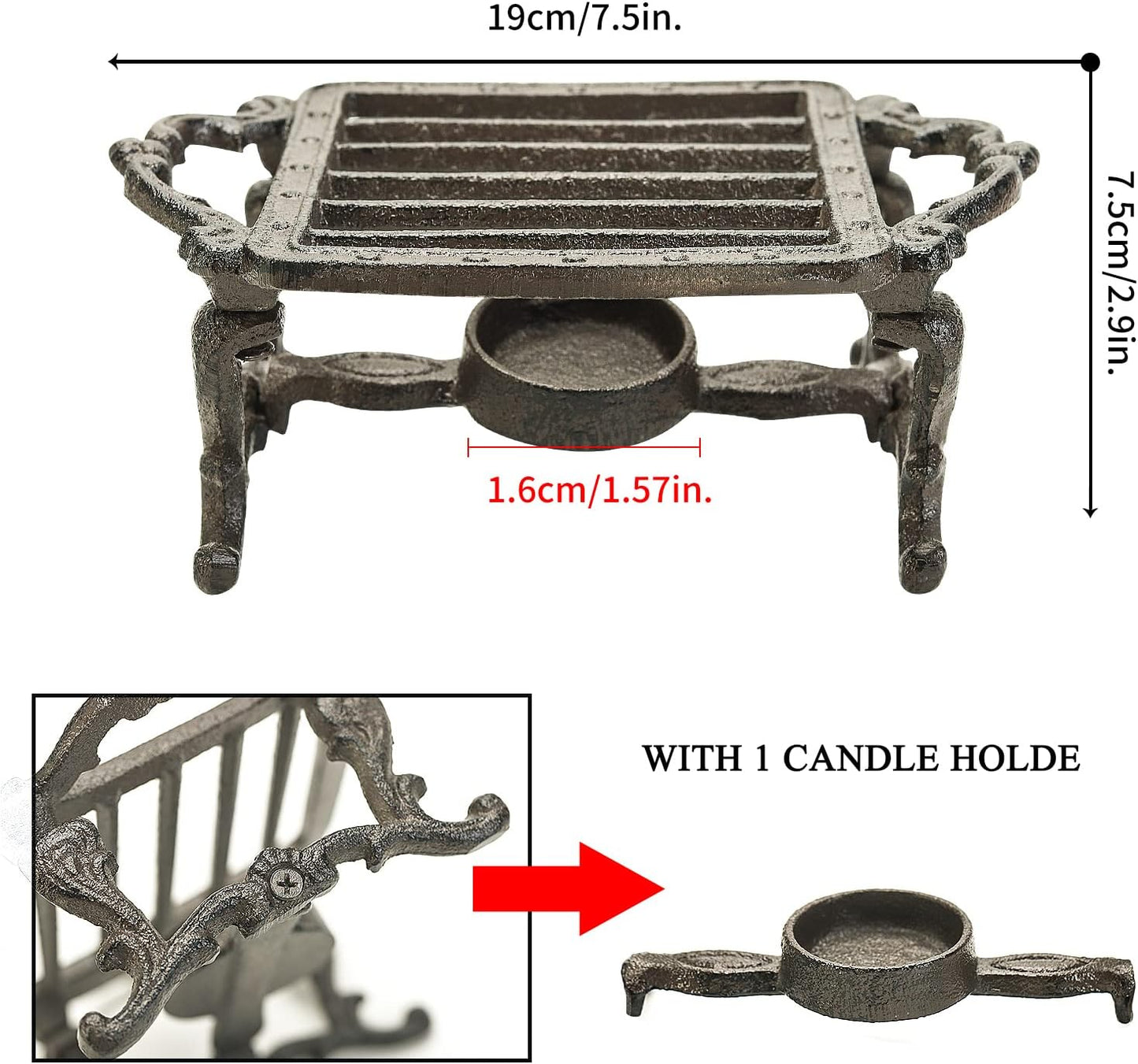 Sungmor Heavy Duty Cast Iron Teapot Dish Warmer Stable Holder for Tealight Stand | Tealight Warmer Decorative Stove for Villa Yard Balcony-Square